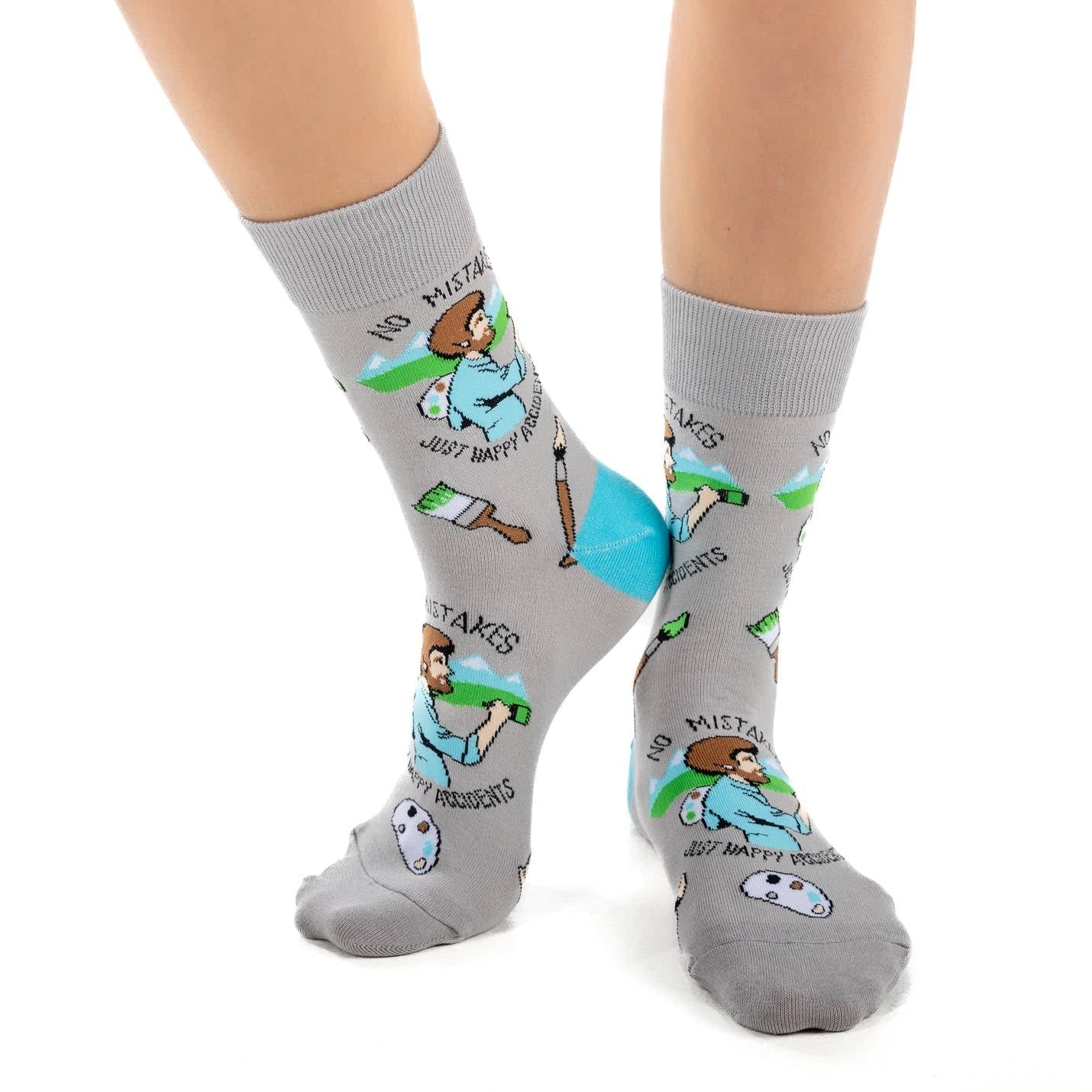 Good Luck Sock Women's Bob Ross Socks - Fun & Colorful Knee-High Socks for Adults - Perfect Gift for Artists & Sock Lovers (Use for Cosplay, Themed Parties & Everyday Wear)