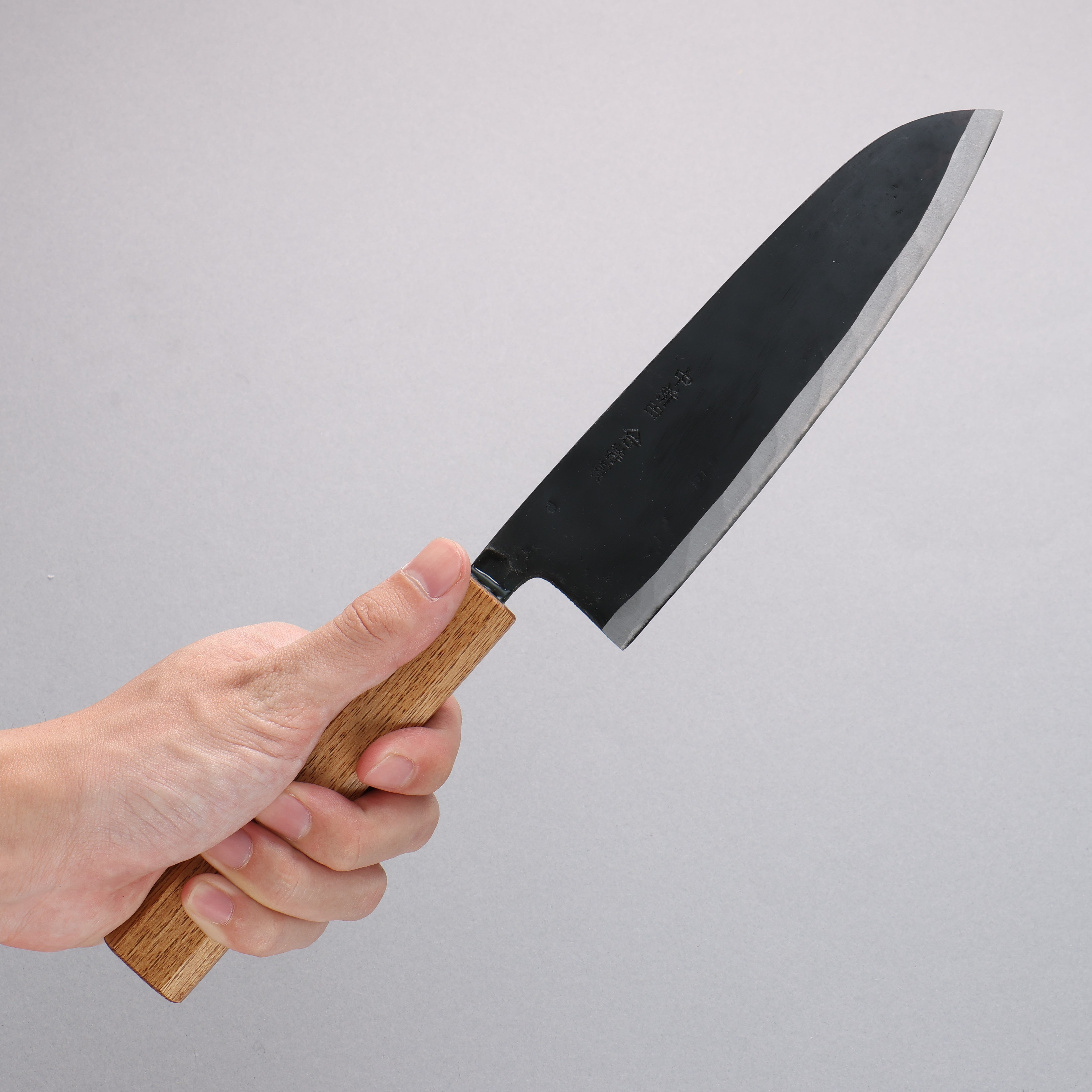 Premium Nakaniida White Steel No.2 Black Santoku Knife 165mm with Oak Handle - Professional Japanese Kitchen Knife for Slicing, Dicing & Chopping Vegetables, Meat & Fish