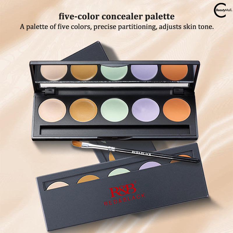 Red & Black 5-Color Concealer Palette - Full Coverage Makeup for Dark Circles, Blemishes & Contouring - Perfect for Everyday Use & Professional Makeup Artists
