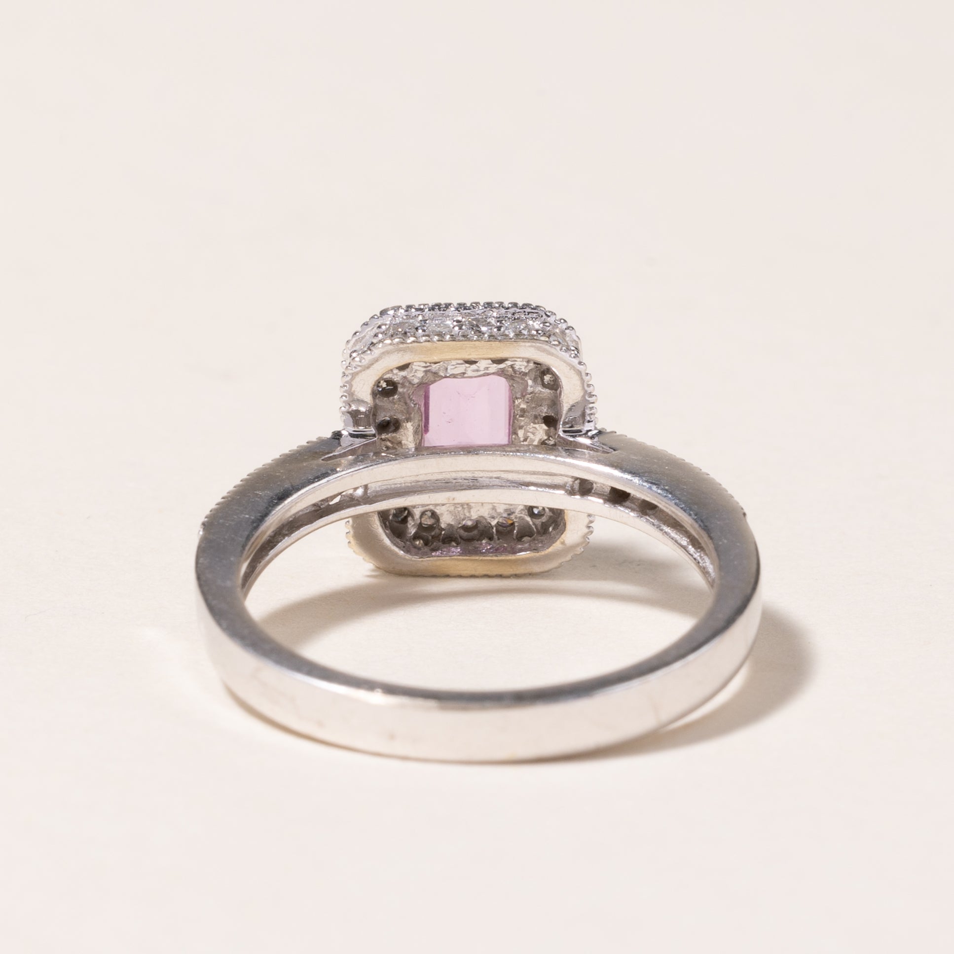 14K White Gold Halo Pink Sapphire Ring - 0.56ct Center Stone & 0.50ctw Diamond Accents | Size 6.75 | Elegant Engagement, Wedding, Anniversary Gift for Her