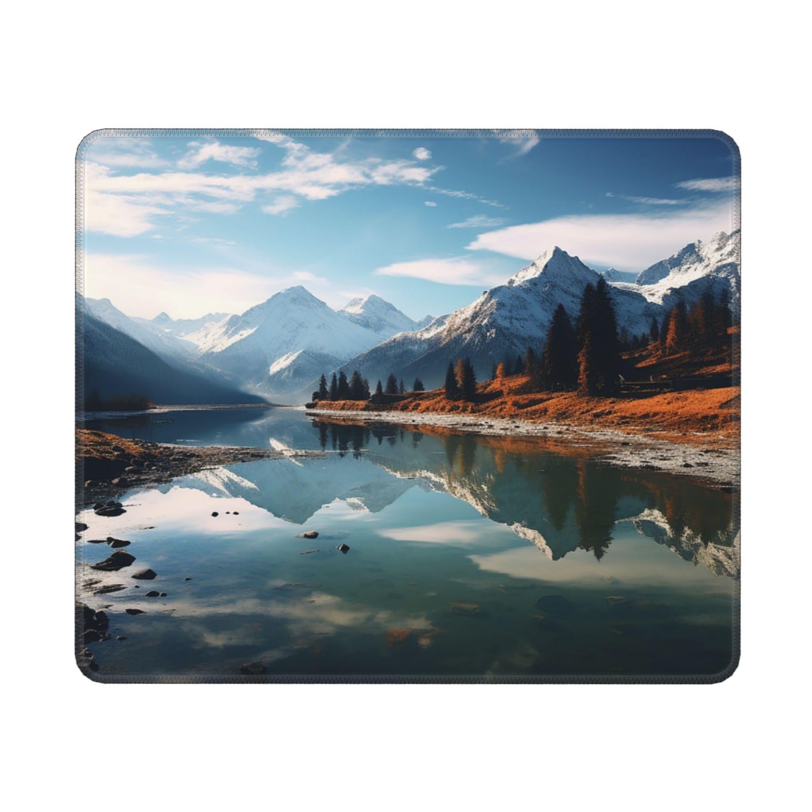 Premium Non-Slip Rubber Base Mouse Pad with Stitched Edge - Mountain Lake Design Gaming Mouse Mat for Wireless Mouse, Computer & Laptop - Perfect for Home Office, Gaming Setup & Work Desk Accessories