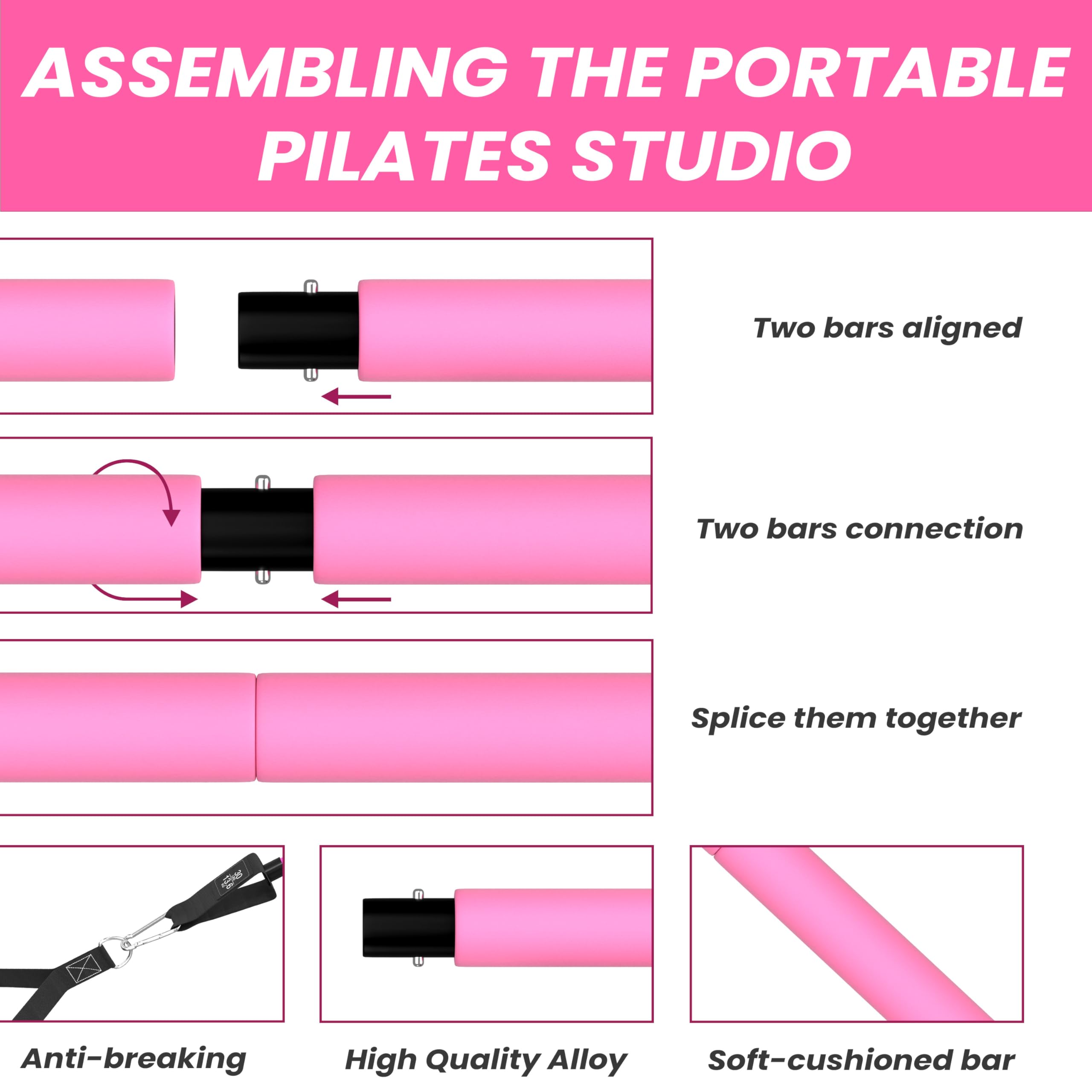 3-Section Yoga Pilates Bar Set with Resistance Bands & Jump Rope - Portable Home Gym Equipment for Full Body Workout - Perfect for Strength Training, Stretching & Cardio at Home or Travel