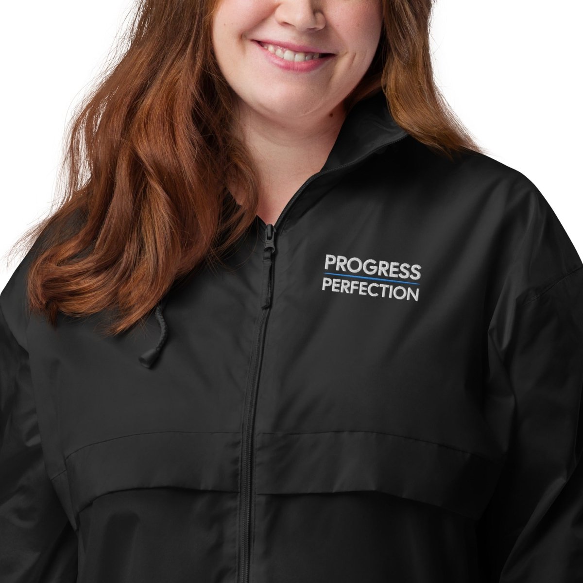 Progress Over Perfection Embroidered Windbreaker - Unisex Lightweight Jacket for Men & Women | Perfect for Outdoor Activities, Running, Hiking & Casual Wear