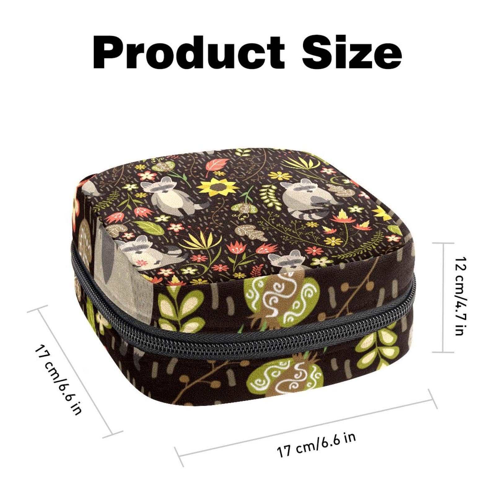 Menstrual Hygiene Pouch - Reusable Sanitary Pad & Menstrual Cup Organizer for Women & Girls - Cute Raccoon Print Travel Case - Perfect for School, Work, Gym & On-the-Go