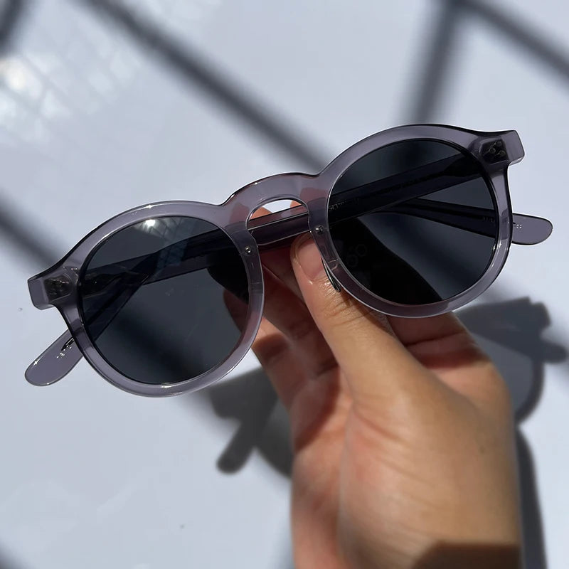Black Unisex Acetate Round Polarized Sunglasses 14143 - UV Protection for Outdoor Sports & Driving