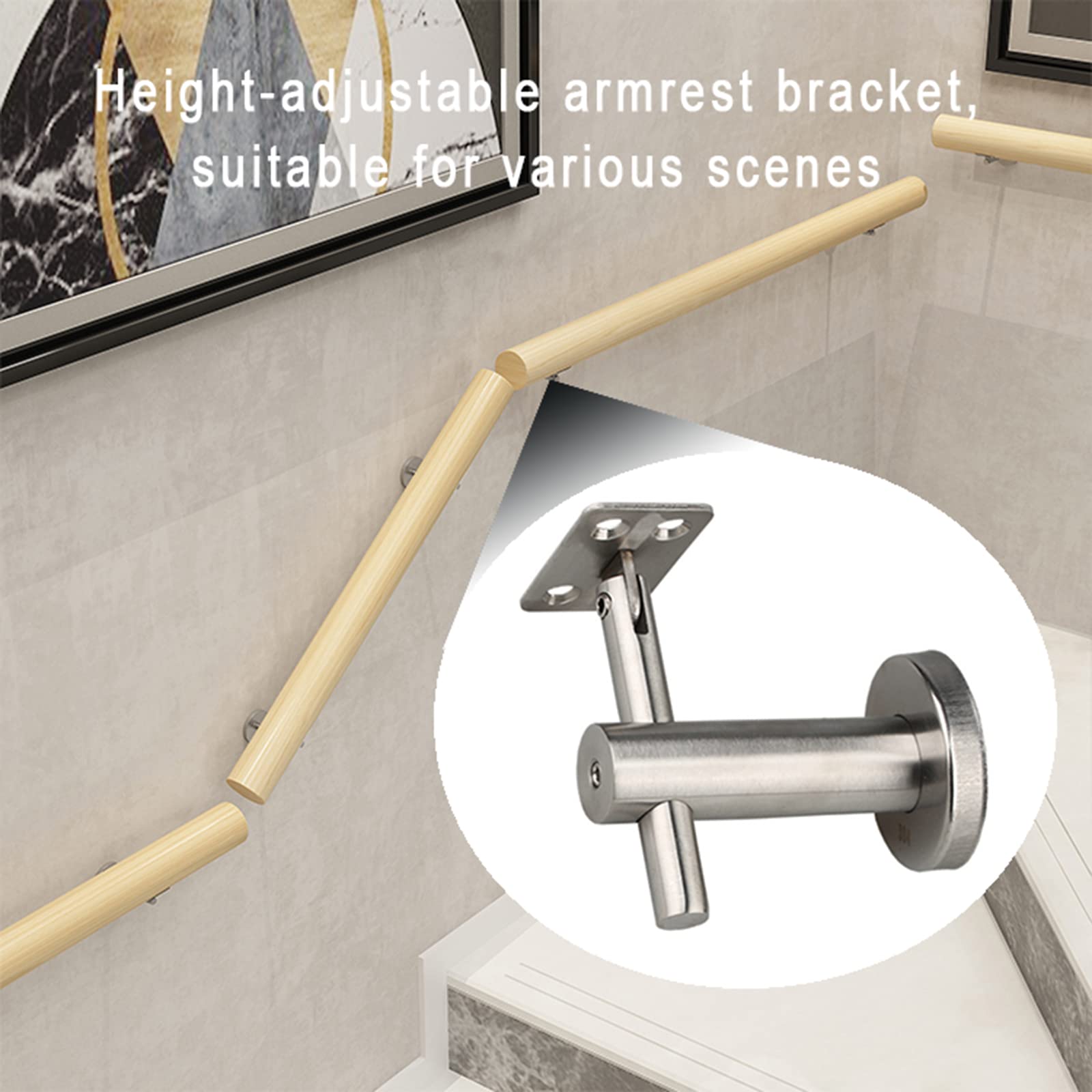 Stainless Steel Stair Handrail Brackets - Height Adjustable Wall Mounted Bannister Support with Screws (5 Pack) - Perfect for Indoor/Outdoor Staircases, Balconies, and Elderly Safety Rails