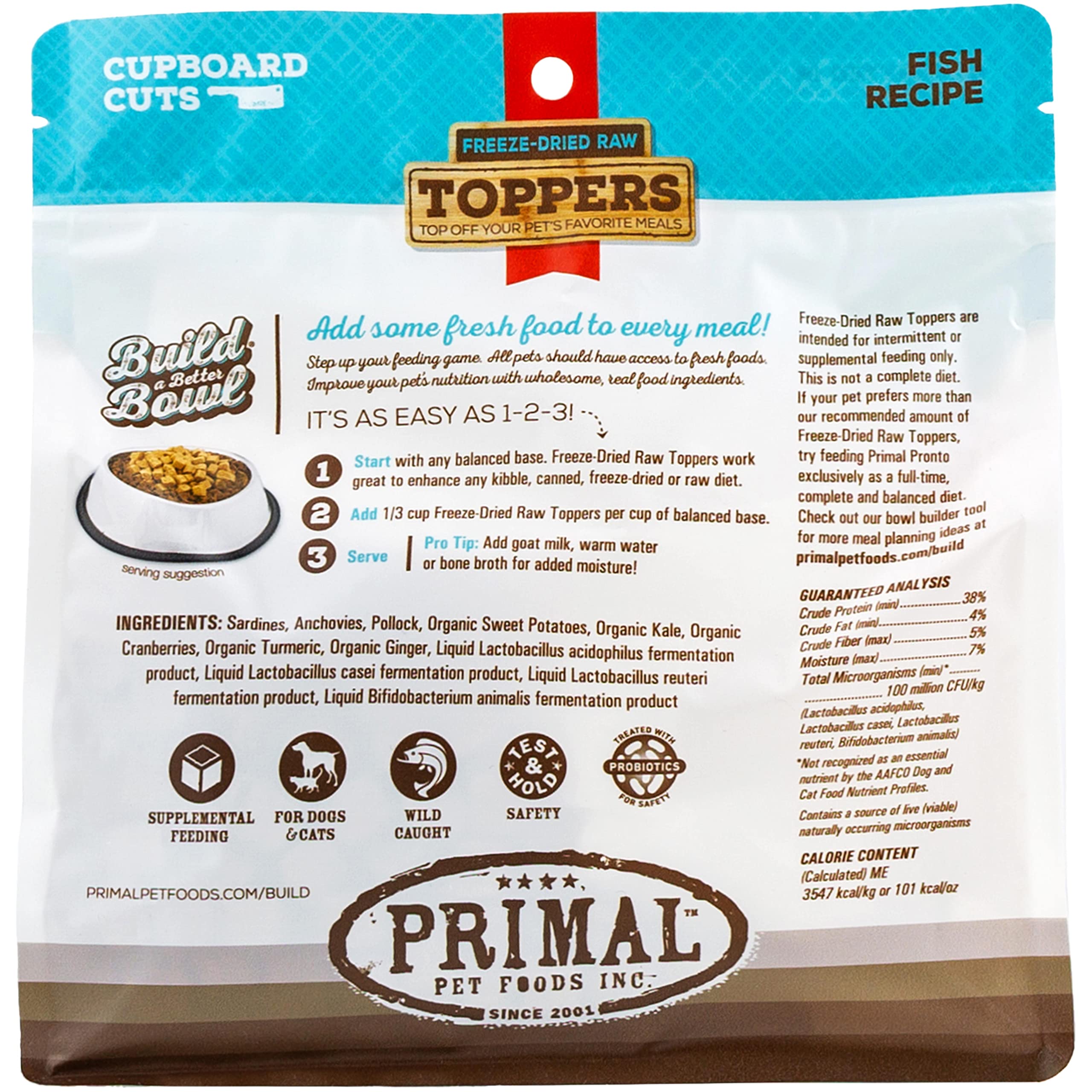 Premium Grain-Free Primal Dog & Cat Food Toppers with Probiotics - Freeze-Dried Raw Fish Meal Mixers for Training & Health (3.5 oz) | Ideal for Picky Eaters & Digestive Support