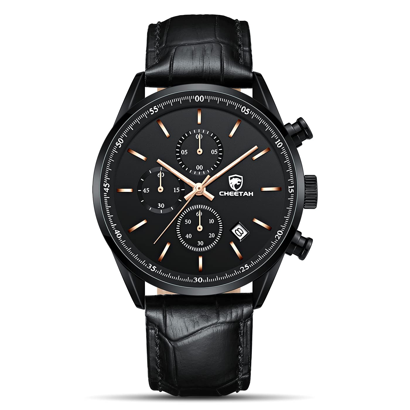 Stylish CHEETAH Men's Business Watch - Stainless Steel or Leather Strap, Waterproof Chronograph Quartz Watch with Auto Date - Perfect for Office, Formal Events & Everyday Wear