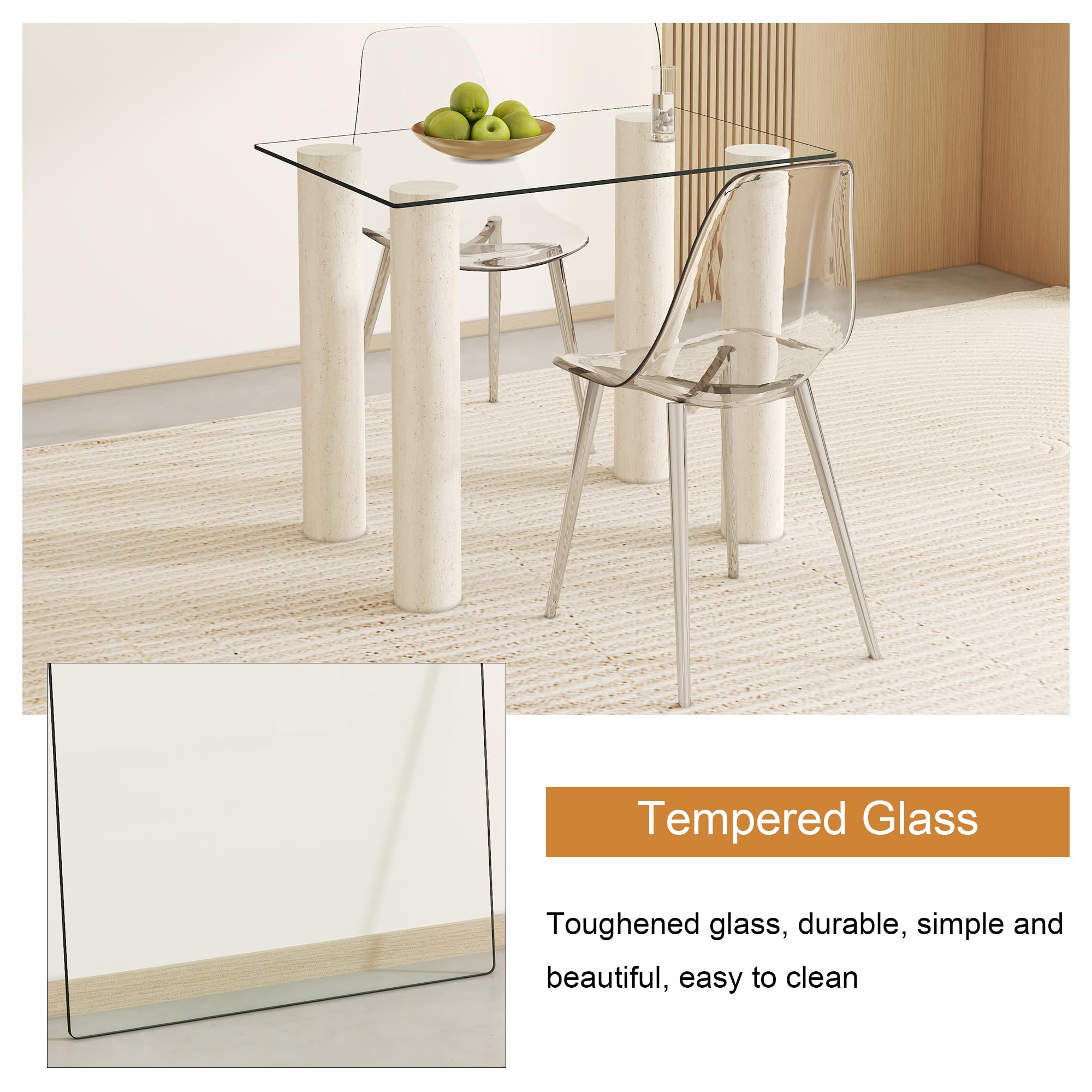 24x36 Inch Tempered Glass Table Top - 0.31 Inch Thick Clear Rectangle Tabletop with 6 Anti-Slip Rubber Pads - Replacement Glass for Dining Table, Kitchen Island, Patio Furniture & Coffee Table - Perfect for Home, Office and Restaurant Use