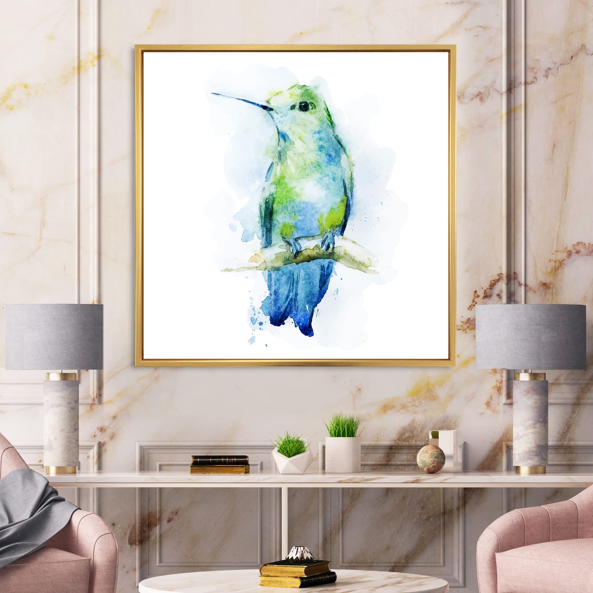 DesignQ Colibri Bird Framed Canvas Wall Art Print - Traditional Hummingbird Painting for Home & Office Decor | Perfect for Living Room, Bedroom, or Gift