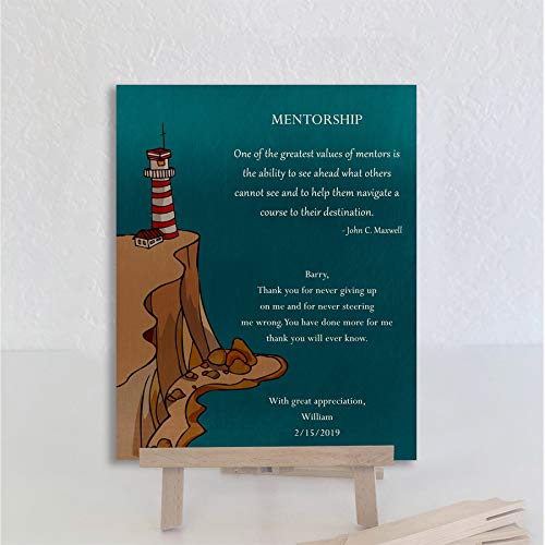 9.5 X 12 Inch Personalized Metal Art Print - Inspirational Mentor Gift with John C Maxwell Quote (Sea, Rock, Lighthouse Design) - Perfect Thank You Present for Boss, Teacher or True Leader - Office & Home Wall Decor
