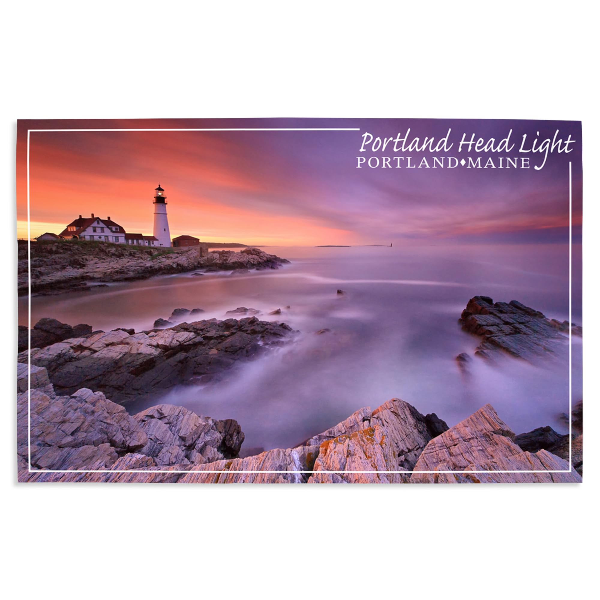 Lantern Press 16x24 Inch Giclee Art Print - Portland Head Light Sunset in Maine - Coastal Wall Decor for Living Room, Bedroom & Office