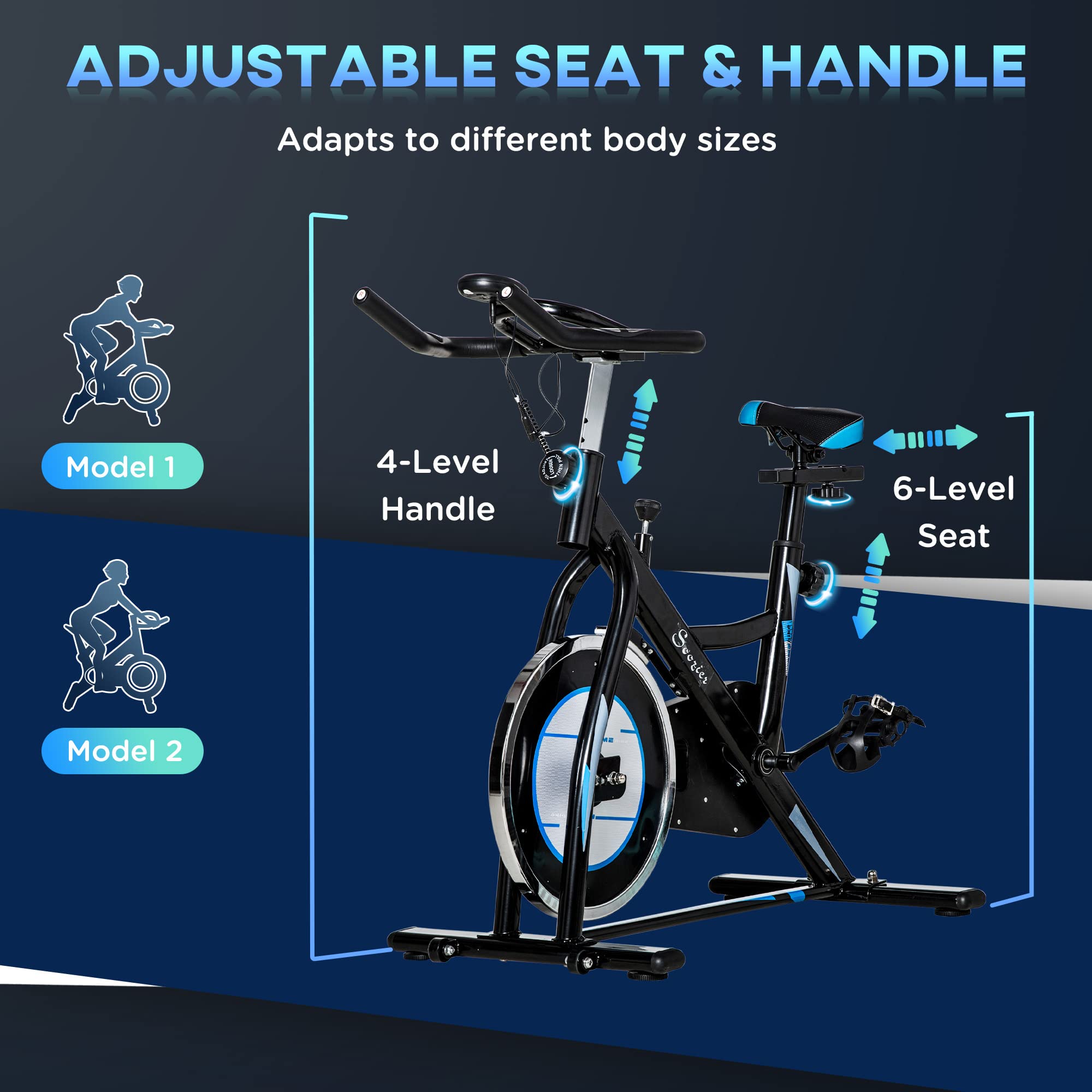Soozier Exercise Bike for Home - Adjustable Indoor Cycling Bike with Comfortable Seat Cushion & LCD Monitor - Perfect for Cardio Workouts, Weight Loss, and Home Gym Fitness Training