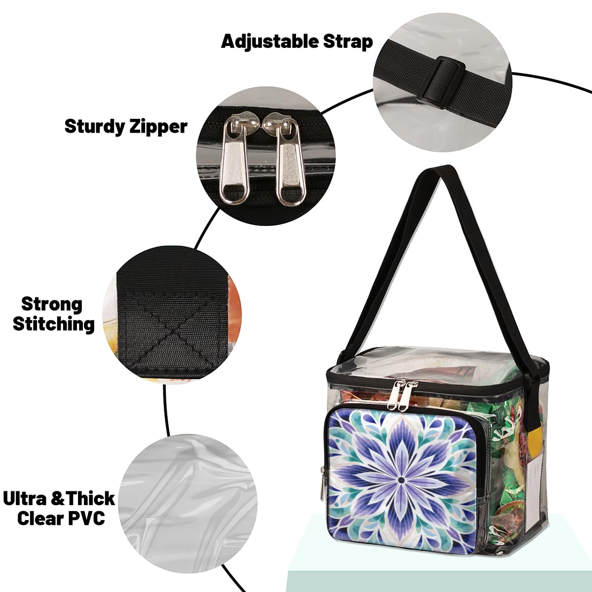 GzLeyigou Clear Transparent Tote Bag with Abstract Floral Print - Crossbody Shoulder Bag for Women, Lunch Bag for Outdoor, Travel, Picnic, Concerts & Sports Events (Stadium Approved) - Perfect for Beach, Shopping, Gym & Daily Use