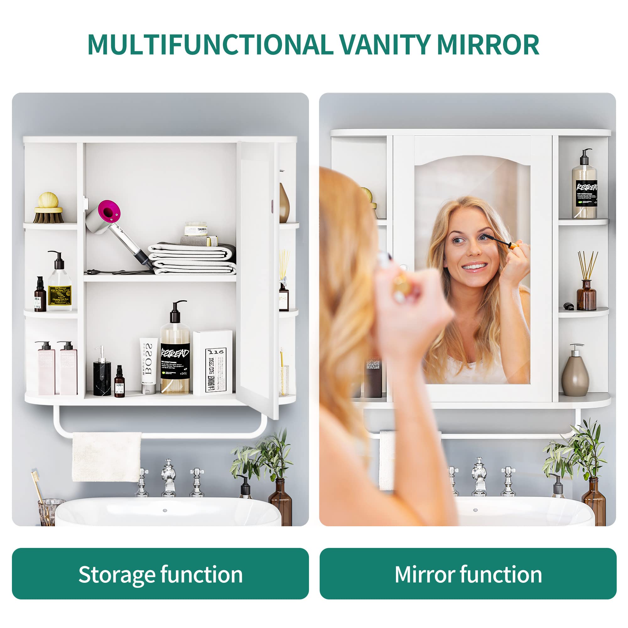 YITAHOME White Wall Mounted Bathroom Medicine Cabinet with Mirror Door & Removable Shelf - Bathroom Storage Organizer for Living Room, Laundry, Bedroom | Perfect for Small Spaces, Makeup Storage & Home Organization