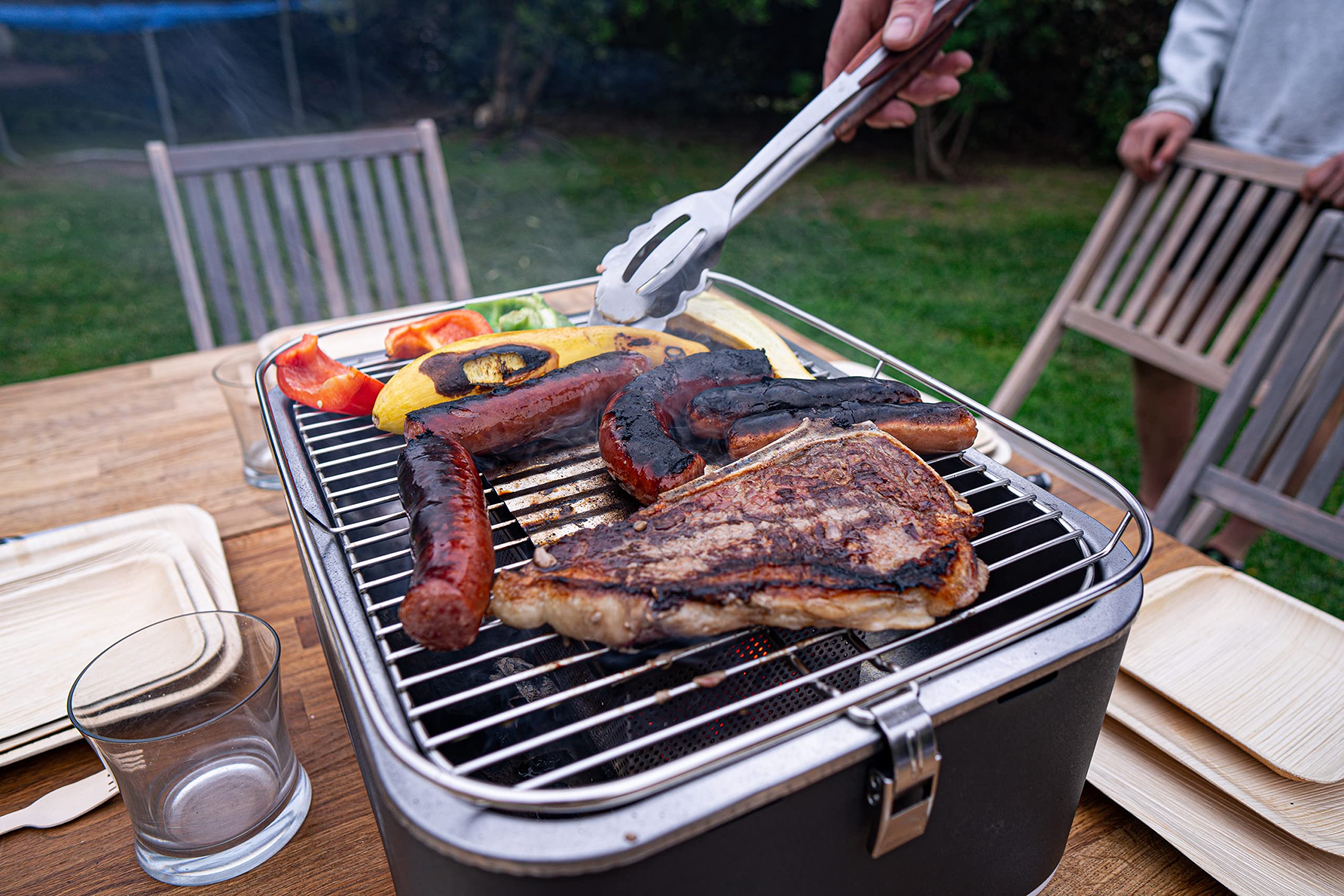 BBQ Dragon Zephyr Portable Charcoal Grill - Adjustable Fan Mini Hibachi Grill | Stainless Steel Tabletop Grill for Outdoor Cooking, Camping, Beach, Tailgate & Backyard BBQ | Perfect for Picnics, RV Trips & Small Space Grilling