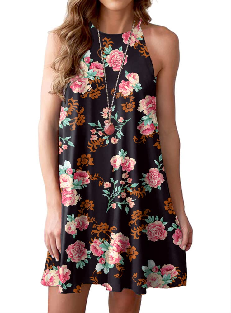 Feiersi Women's Floral Summer Beach Dress - Sleeveless Casual Loose Tank Sundress for Vacation, Pool Party & Outdoor Activities
