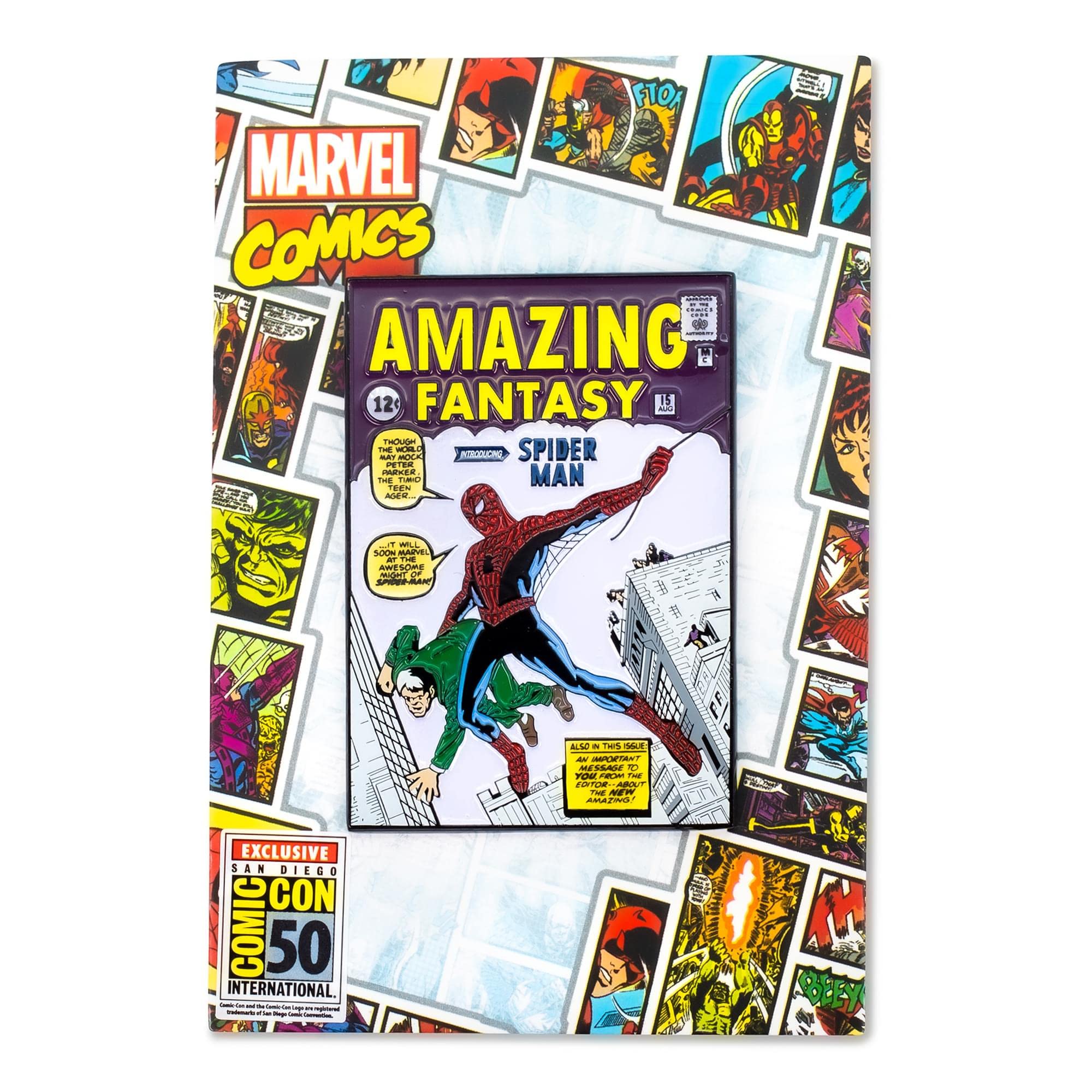 Spider-Man Marvel Comics Enamel Pin - Original Amazing Fantasy Spider-Man Appearance | Exclusive Oversize Collectible Pin for Cosplay, Backpacks & Gifts | SalesOne International, LLC