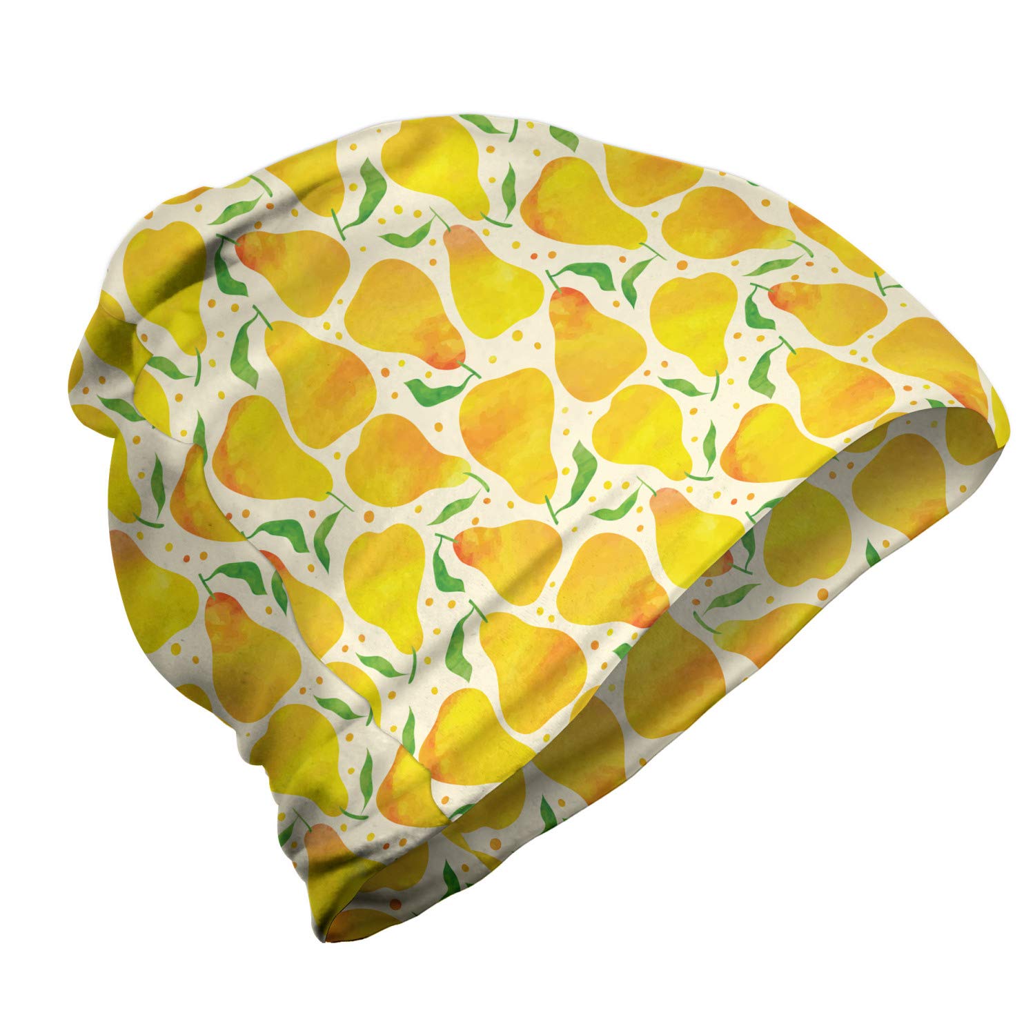 Ambesonne Unisex Beanie - Stylish Watercolor Fruits & Leaves Design - Warm Winter Hat for Men & Women - Perfect for Hiking, Outdoor Activities & Casual Wear
