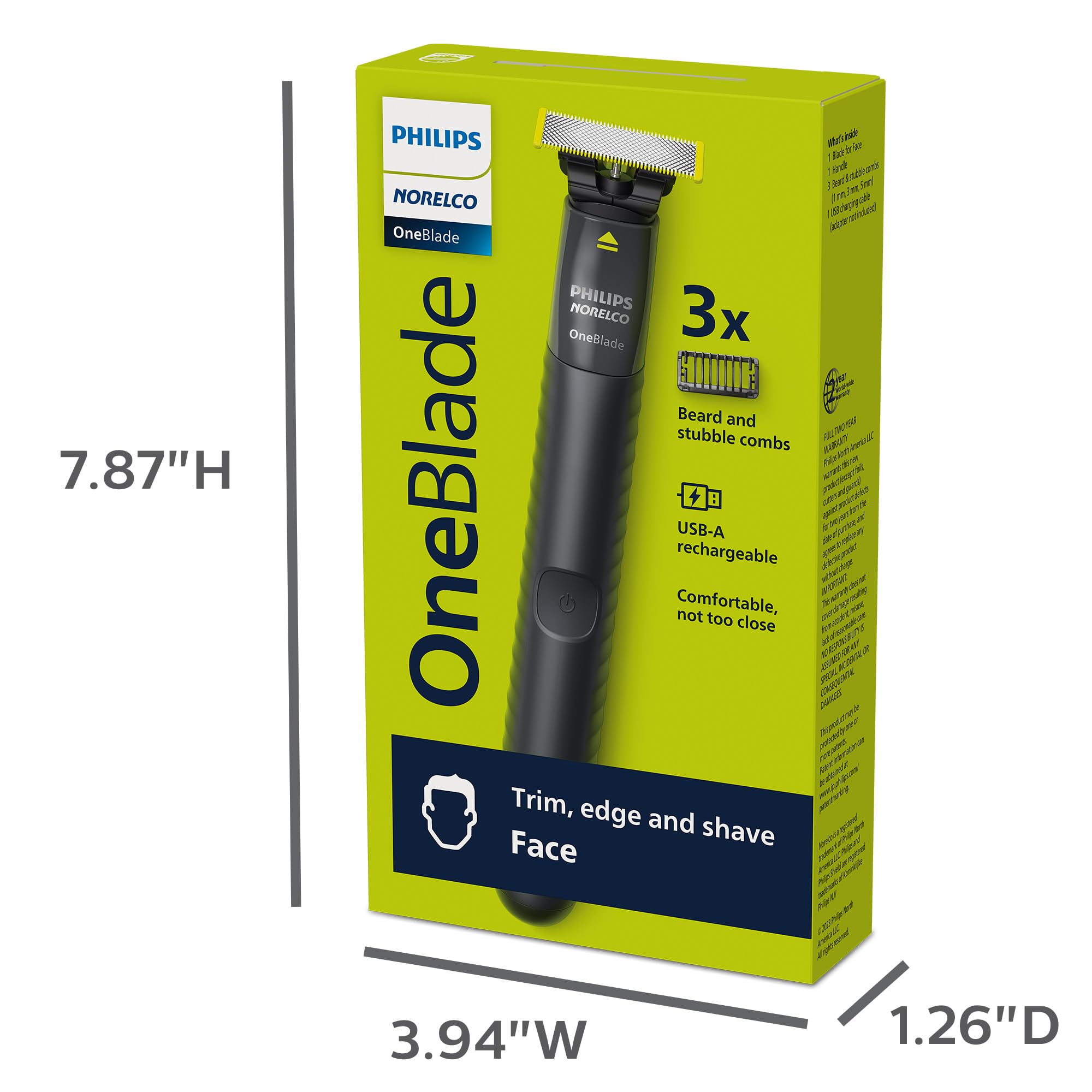 Philips Norelco QP1424/70 Electric Shaver & Trimmer - 100% Waterproof for Wet/Dry Use, Cordless Shaving with Shaving Cream or in Shower - Perfect for Travel, Gym & Daily Grooming Routine