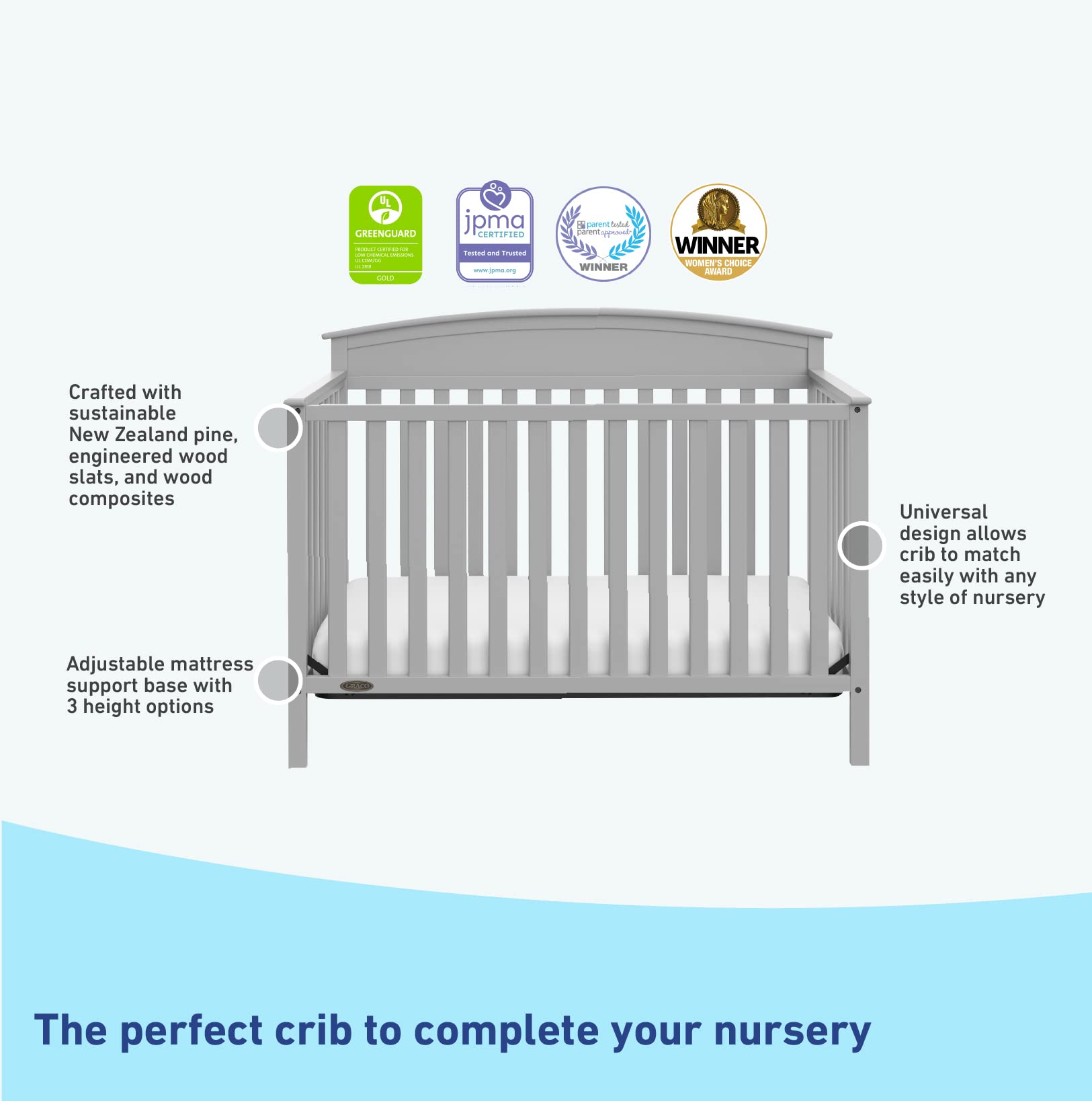 Graco Benton 5-in-1 Convertible Baby Crib in Pebble Gray – GREENGUARD Gold Certified, Converts to Toddler Bed, Daybed & Full Size Bed, Fits Standard Crib Mattress – Perfect for Nursery, Kids Room & Growing Families