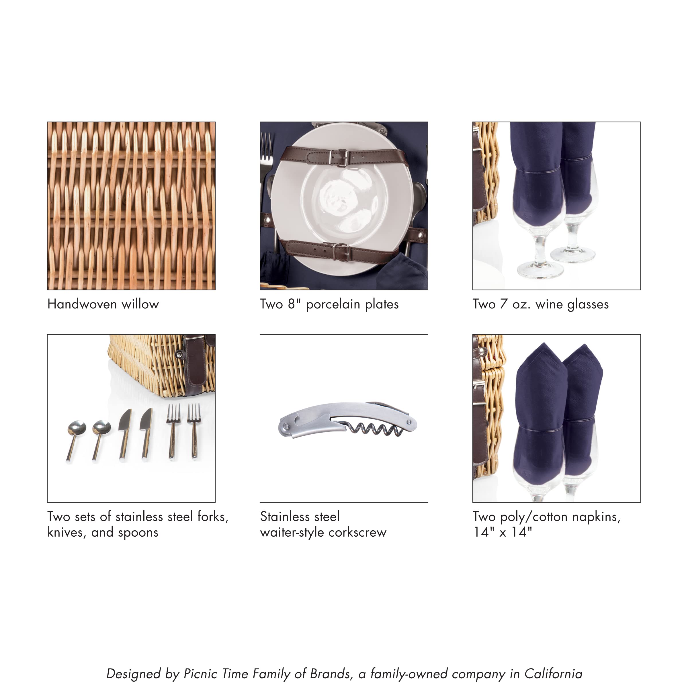 PICNIC TIME NFL Champion Picnic Basket for 2 - Insulated Wicker Picnic Basket Set with Plates, Utensils & Blanket (Black/Brown) - Perfect for Outdoor Dining, Beach Trips & Tailgating Parties