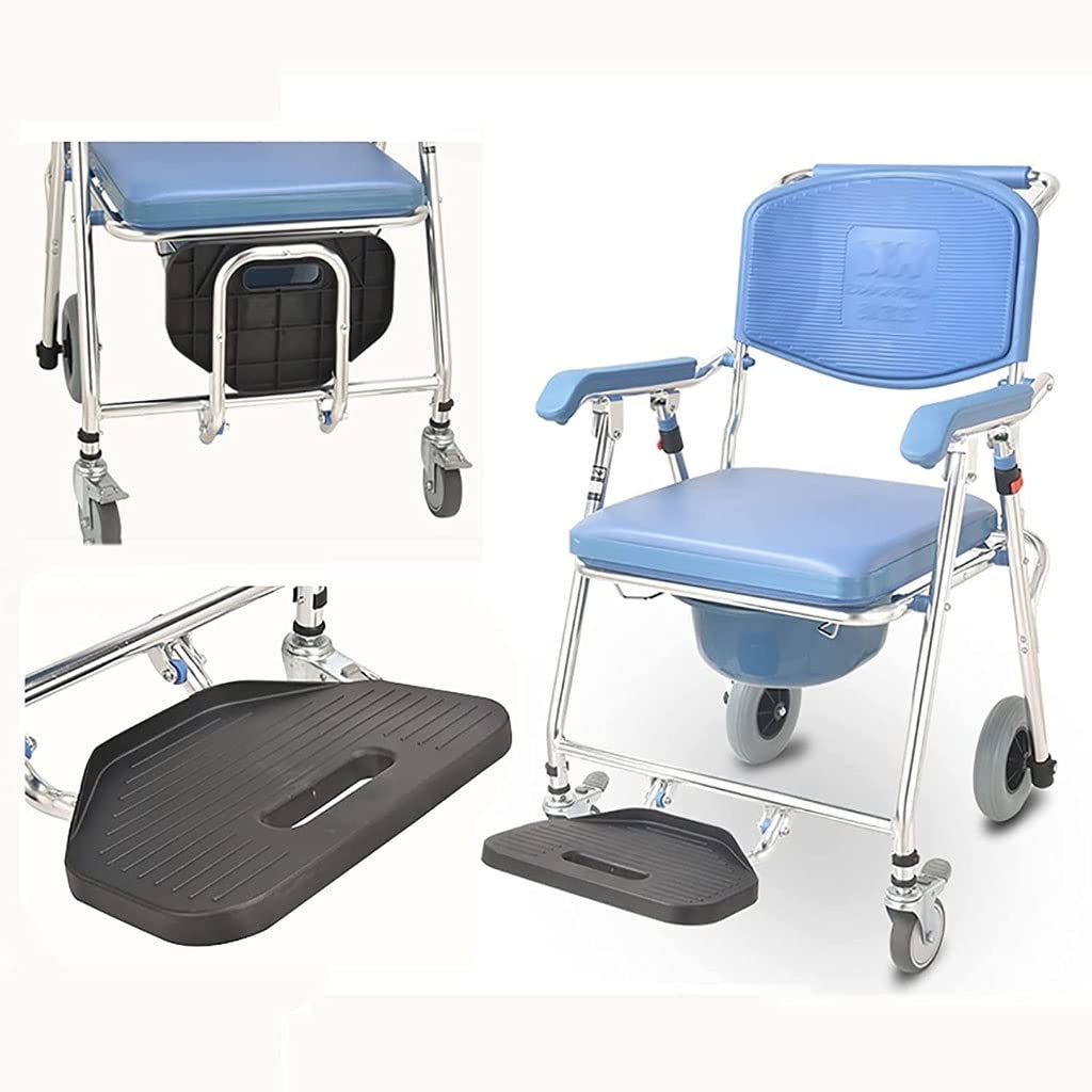 Foldable Commode Shower Chair - Portable Bedside Toilet Seat with Anti-Slip Wheels & Adjustable Footrest - 330 lbs Weight Capacity - Ideal for Elderly Care, Post-Surgery Recovery & Home Healthcare Use