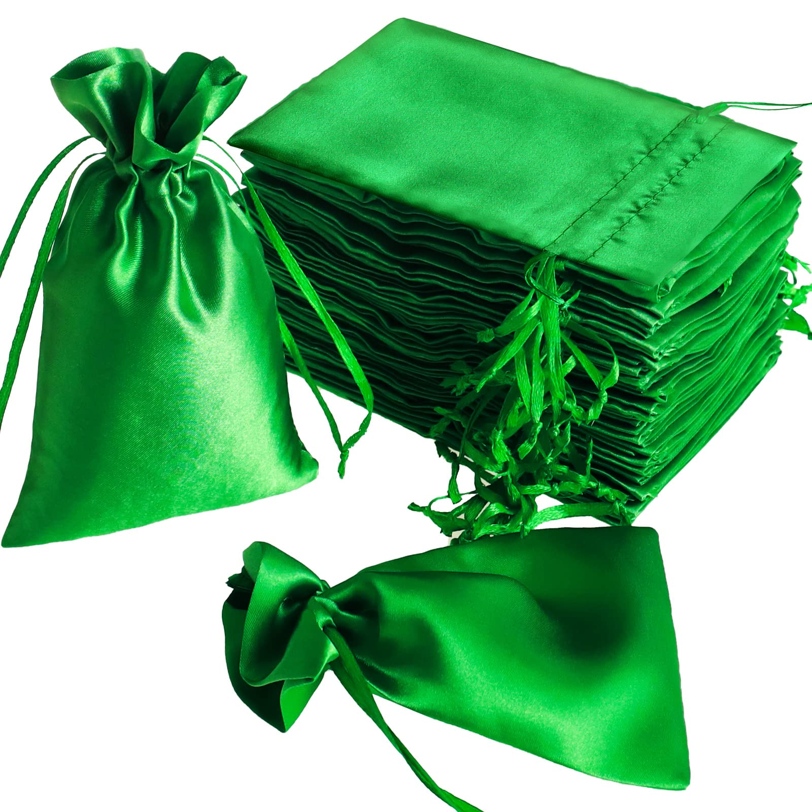 4x6 Inch Satin Drawstring Bags - Elegant Wedding Favor Pouches, Jewelry Gift Bags for Baby Shower, Christmas, Birthday & Party Favors (Green) | Perfect for Business Events, Bridal Accessories & Special Occasion Gifts