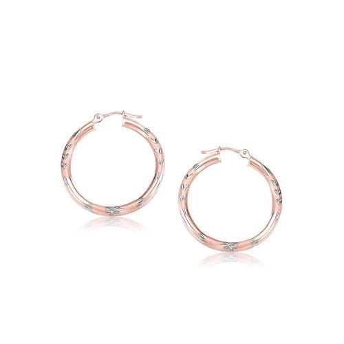 14K Rose Gold Diamond Cut Hoop Earrings for Women - 25mm Elegant Dangle Earrings for Party, Wedding & Everyday Wear