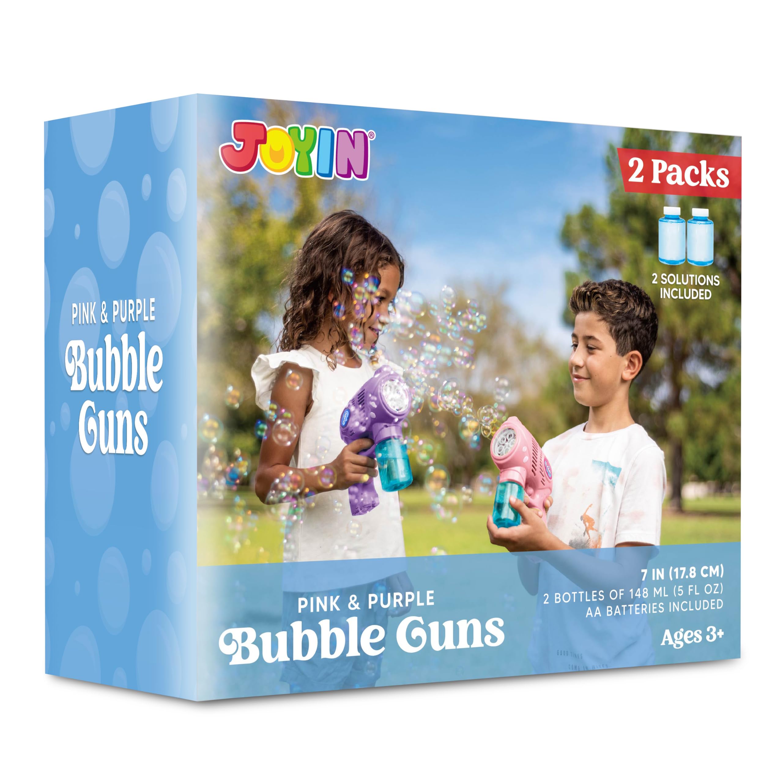 JOYIN Bubble Guns for Kids - 2 Pack with Refill Solution for Outdoor & Party Fun