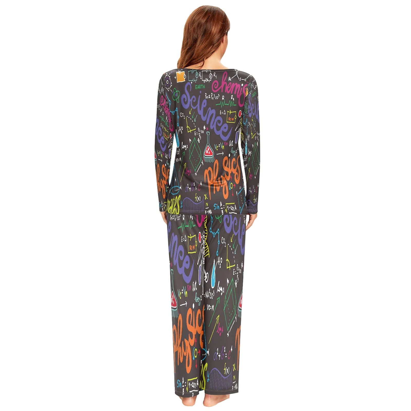 ALAZA Women's 2-Piece Long Sleeve Pajama Set with Physics & Math Formulas - Soft Sleepwear, Cozy Nightwear & Lounge Outfit for Science Lovers | Perfect for Relaxing, Studying or Gift for Nerdy Friends