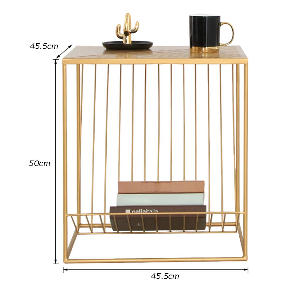 Nordic Wrought Iron Side Table - Small Metal End Table with Gold Frame for Bedroom, Living Room, Balcony | Coffee Table, Dining Table, Lamp Stand | Creative Home Decor for Modern & Minimalist Spaces