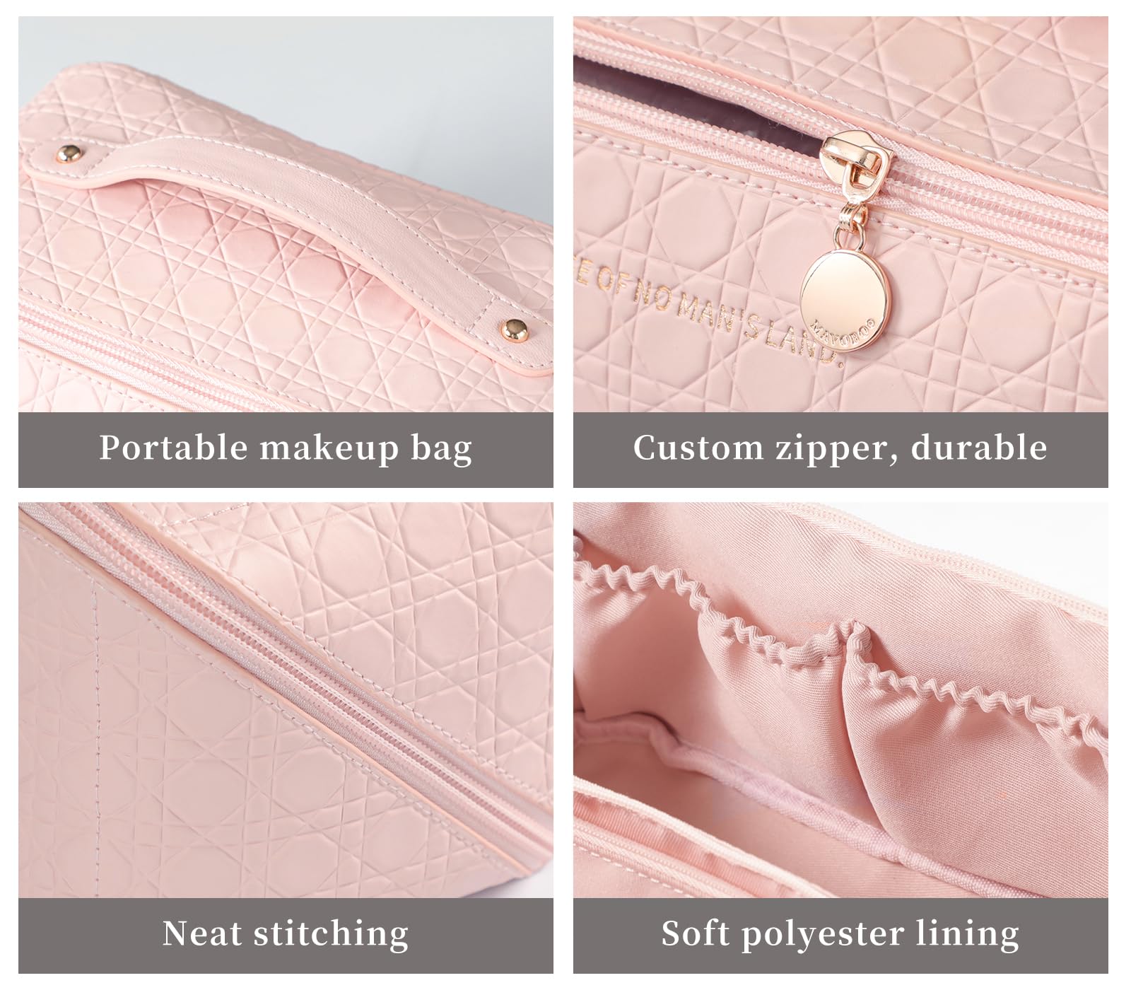Large Capacity Waterproof PU Leather Travel Makeup Bag for Women - Portable Cosmetic Organizer with Dividers, Pink | Perfect for Vacation, Gym & Daily Use