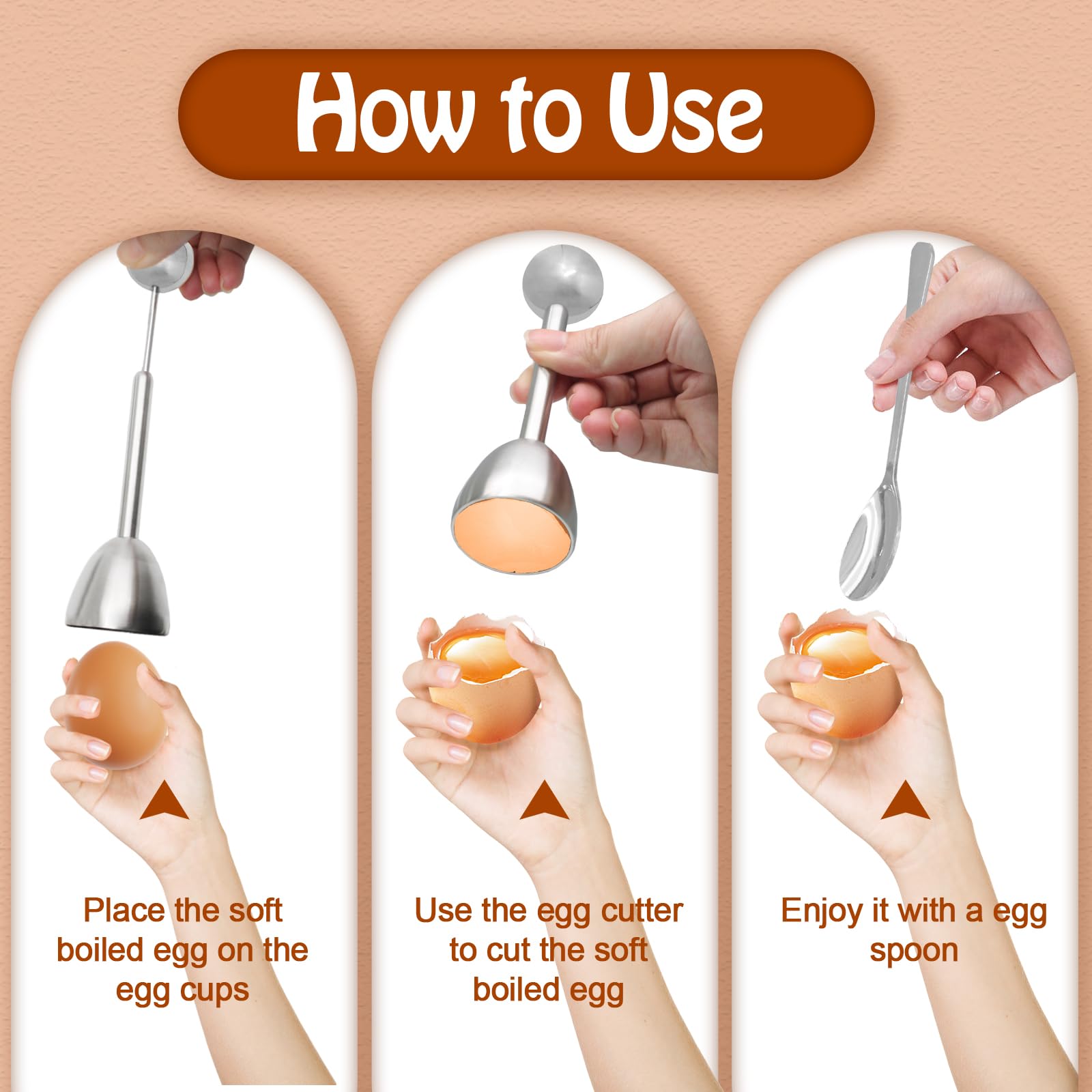 Premium Stainless Steel Egg Cups & Cracker Set - 5-Piece Kit with Egg Topper Cutter, 2 Egg Holders & 2 Spoons - Perfect for Soft Boiled Eggs Breakfast, Brunch & Easter Decorations