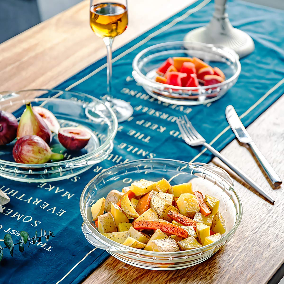 Kingrol 3-Pack 9-Inch Glass Pie Plates with Handles - Clear Baking Dishes for Pies, Snacks, Salads & Desserts - Perfect for Thanksgiving, Potlucks & Family Gatherings