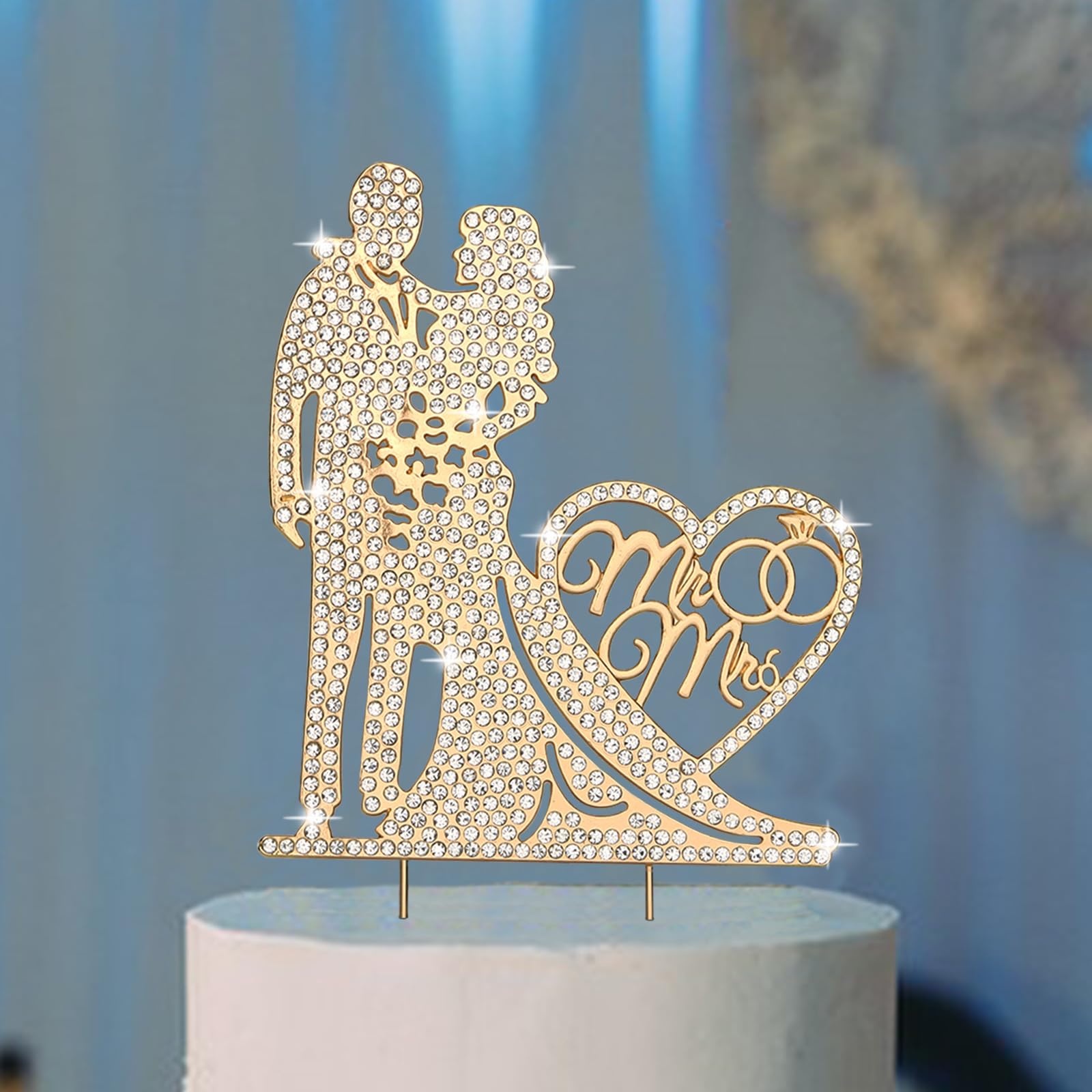 Elegant Rhinestone Mr & Mrs Wedding Cake Topper - Bride & Groom Metal Cake Decor for Wedding, Bridal Shower, Anniversary & Romantic Celebrations
