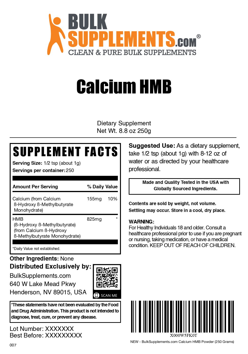 Premium Calcium HMB Powder Supplement - Muscle Recovery & Strength Support for Athletes & Fitness Enthusiasts | Pre/Post Workout, Bodybuilding & Active Lifestyle