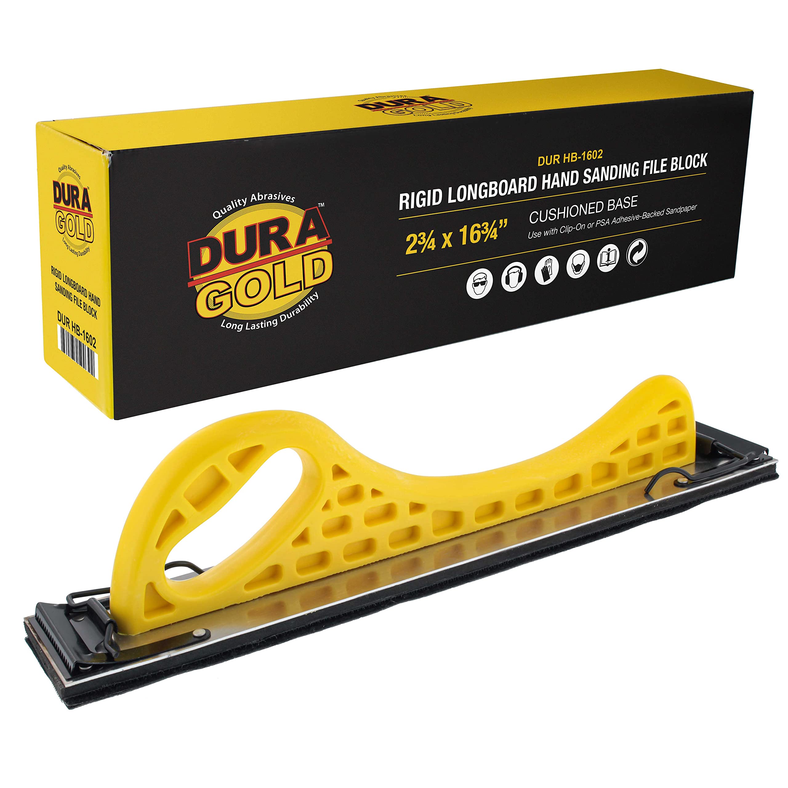 Dura-Gold Pro Series Longboard Hand Sanding File Sander Block with Hook & Loop Backing - Includes PSA Adapter Pad & 320 Grit Sandpaper Roll (20 Yards, 2-3/4