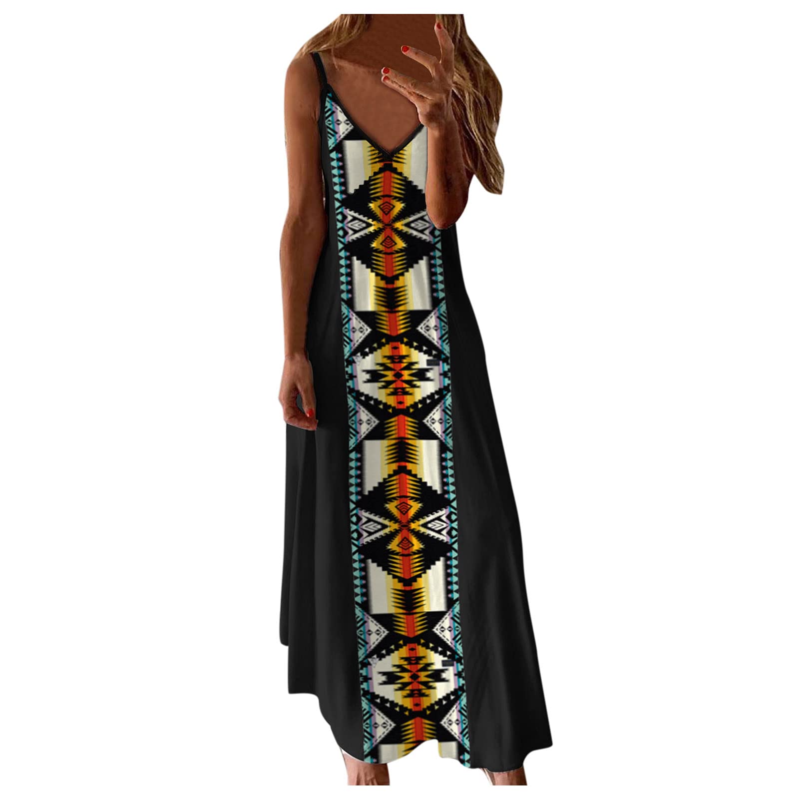 Women's Summer Maxi Dress with Pockets - Floral Print Sleeveless Cami Dress for Beach Parties, Vacations & Casual Outings