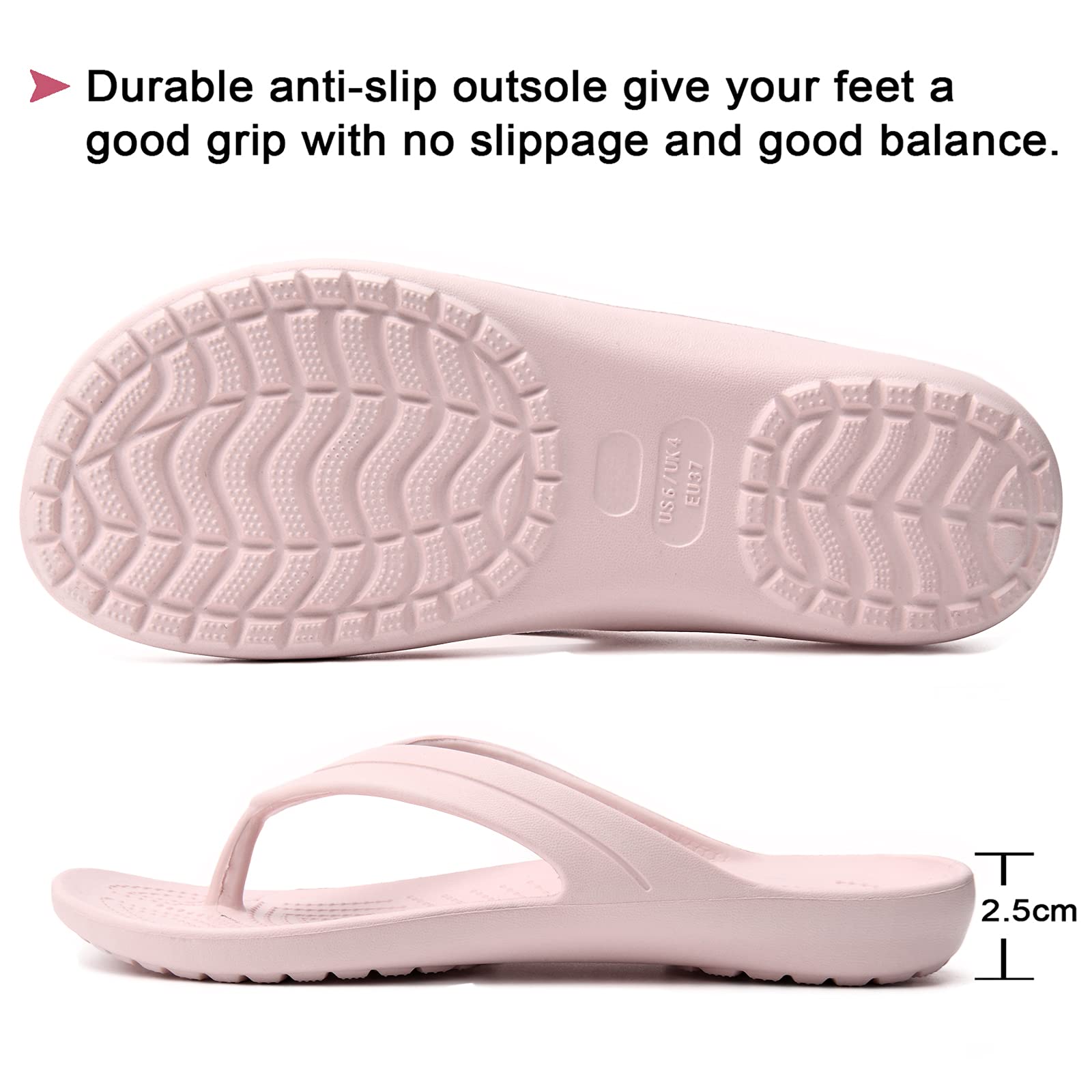 Temi Women's Flip Flops - Soft Lightweight Sandals for Women | Anti-Slip Casual Slippers | Shower, Beach, Pool & Bathroom Slides | Comfortable Flat Shoes for Everyday Wear