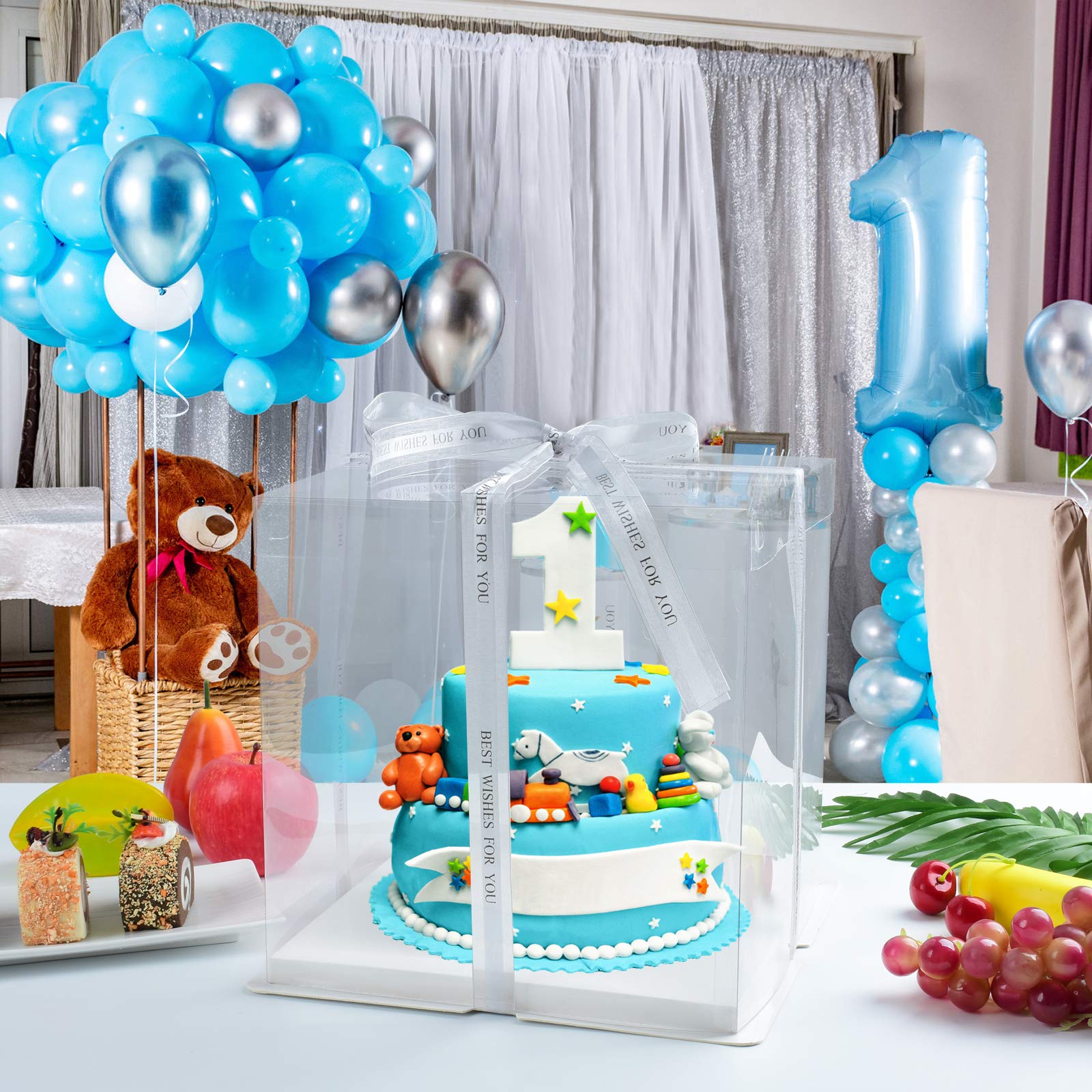 10x10x12 Inch Cake Boxes 5-Pack with Ribbon for Birthday Wedding & Party Treats