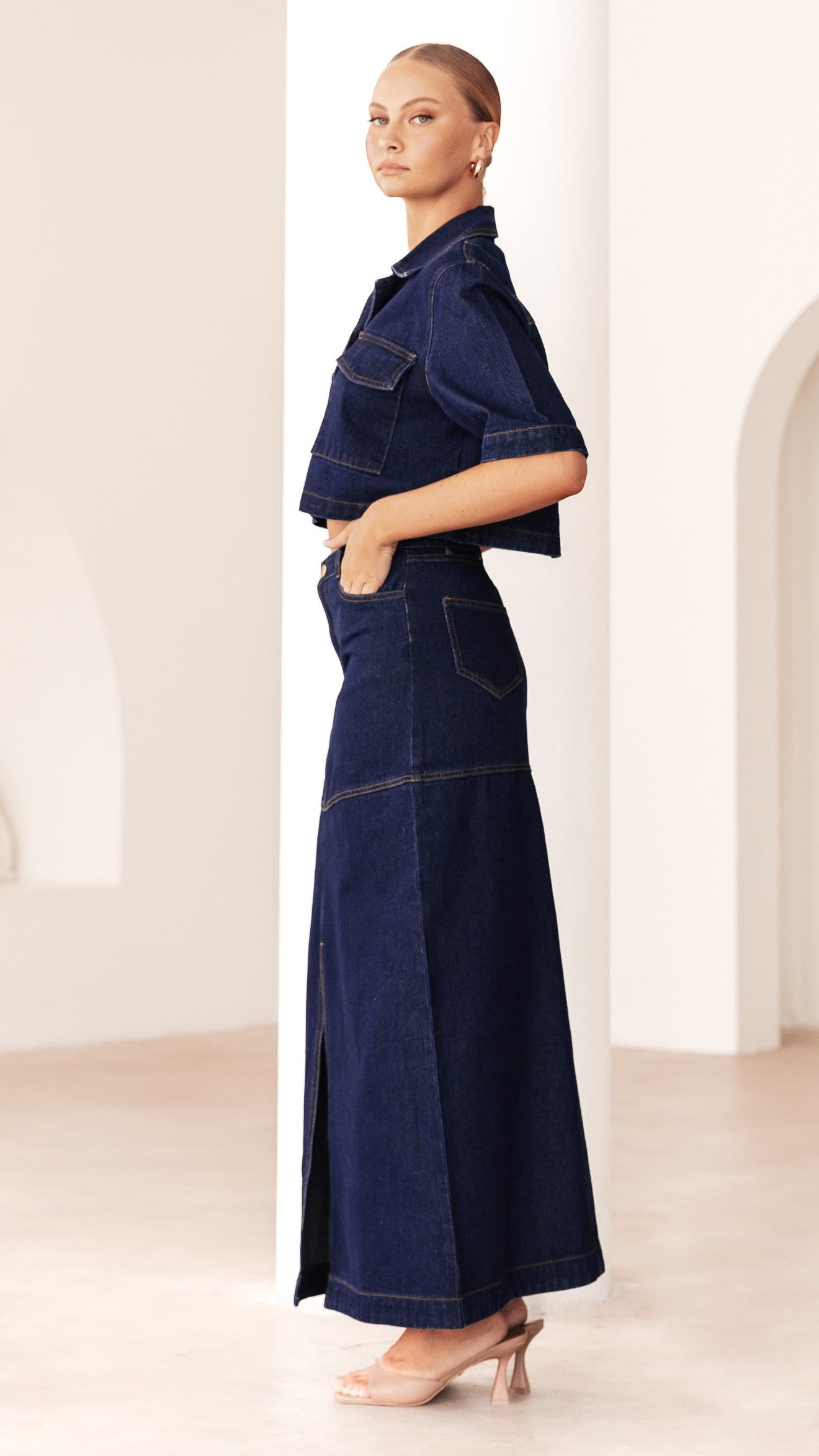 Kaili Maxi Skirt for Women - Indigo Denim Long Skirt with Side Slits | Perfect for Casual Wear, Beach Outfits, and Summer Fashion