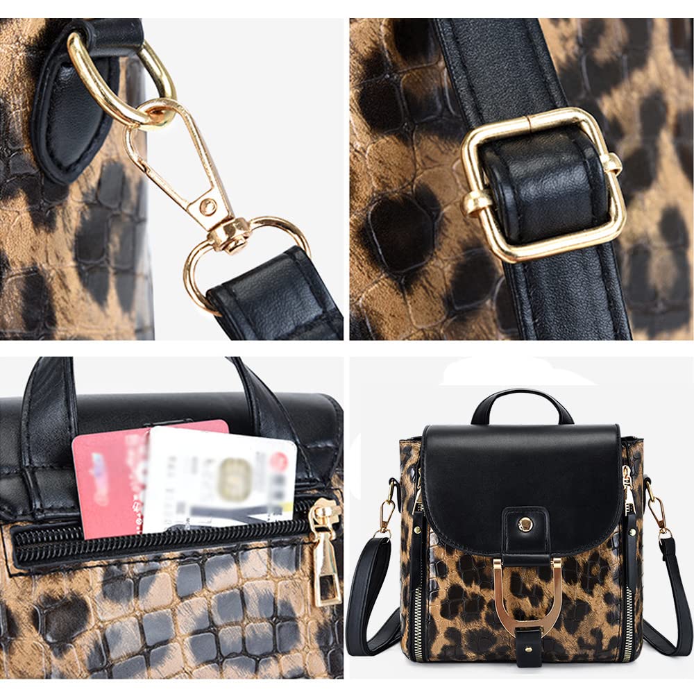 ZiMing Women's Handbag Set - 4 Piece Leopard Print Leather Purse, Crossbody Shoulder Bag & Wristlet Wallet Combo | Fashion Accessories for Work, Travel & Everyday Use
