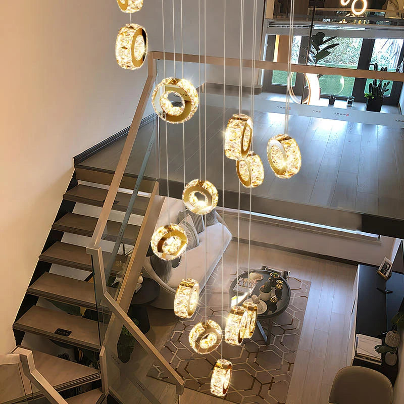 Luxury Gold Crystal Spiral Chandelier - Elegant Ceiling Light Fixture for Staircase, Foyer, Entryway & Grand Hallway - Perfect for Modern Home Decor & Wedding Venue Lighting