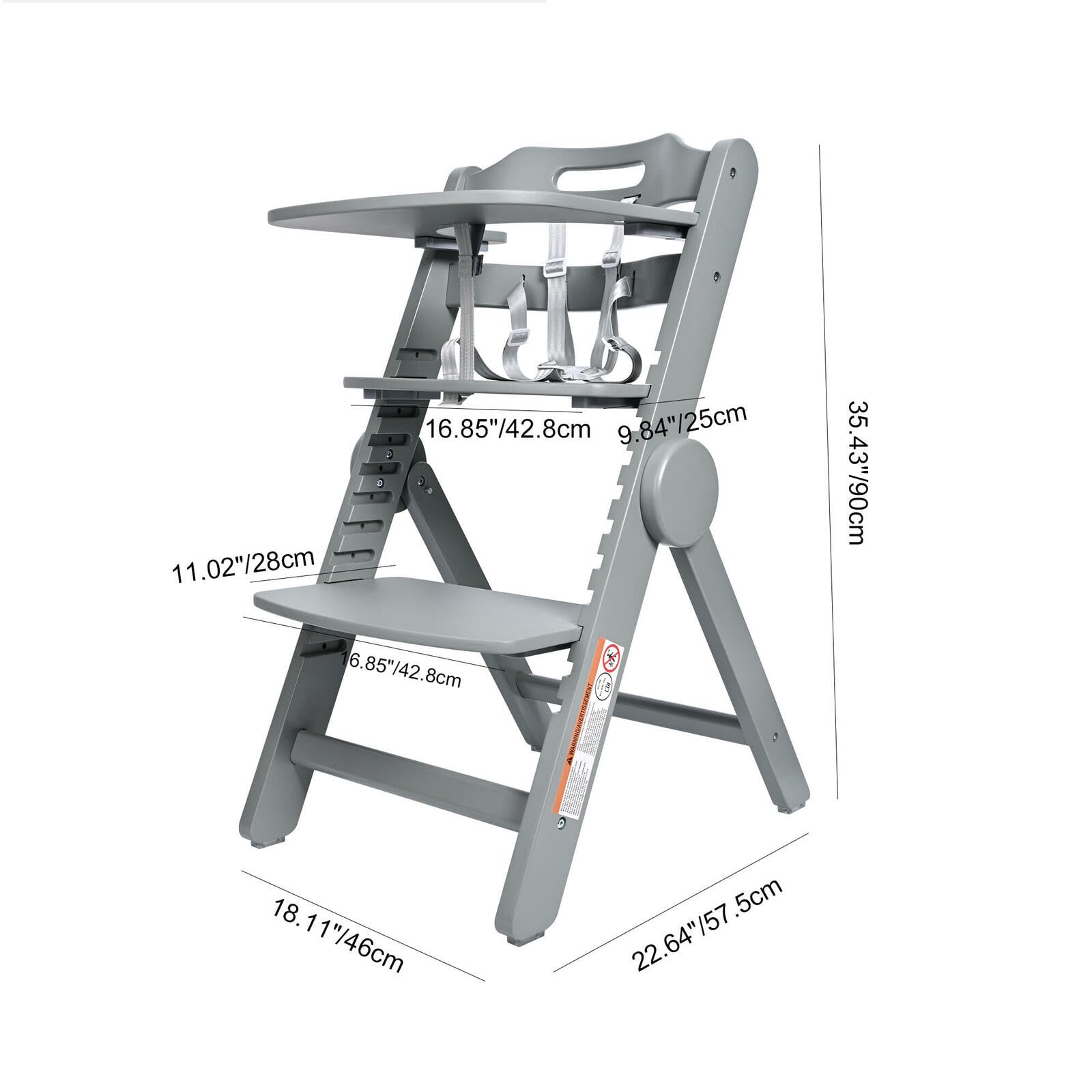 LIVINGbasics Adjustable Wooden High Chair with Removable Tray - Safe Baby Dining Chair for Toddlers & Kids - Perfect for Study, Mealtime & Step Stool Use at Home