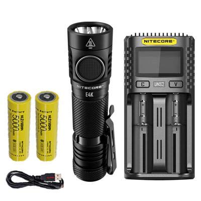 NITECORE E4K 4400 Lumens Flashlight Combo with NL2150HPi Battery, NL2150HPR Batteries & UMS2 Charger | Ultra-Bright LED Torch for Camping, Hiking, Emergency & Outdoor Adventures