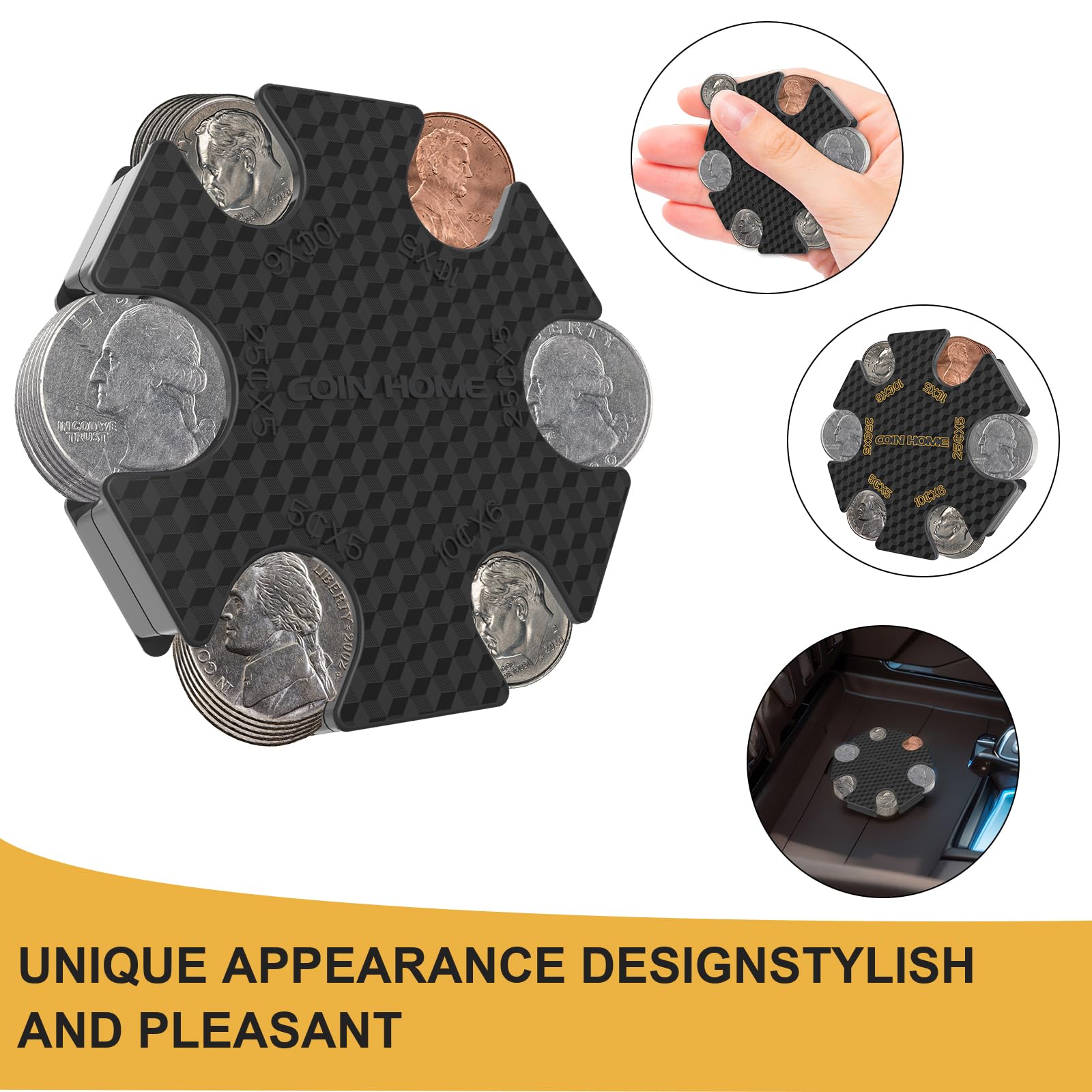 Universal Car Coin Holder - Large Capacity Change Organizer for Penny, Nickel, Dime & Quarter (Holds 32 Coins) - Portable Coin Storage for Car, Purse & Wallet (Black) | Perfect for Road Trips, Toll Booths & Parking Meters