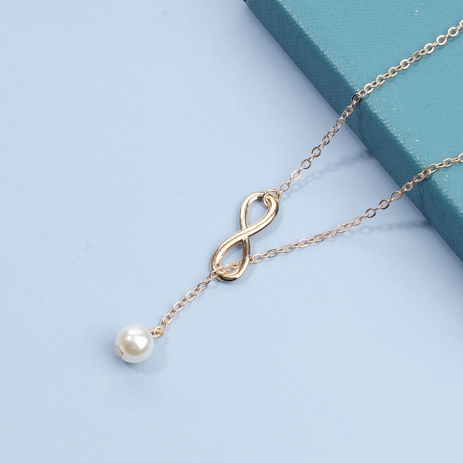 Boho Pearl Infinity Necklace - 14K Gold Plated Y Lariat Chain Necklace for Women | Minimalist Dainty Jewelry Gift for Her | Perfect for Weddings, Date Nights & Special Occasions