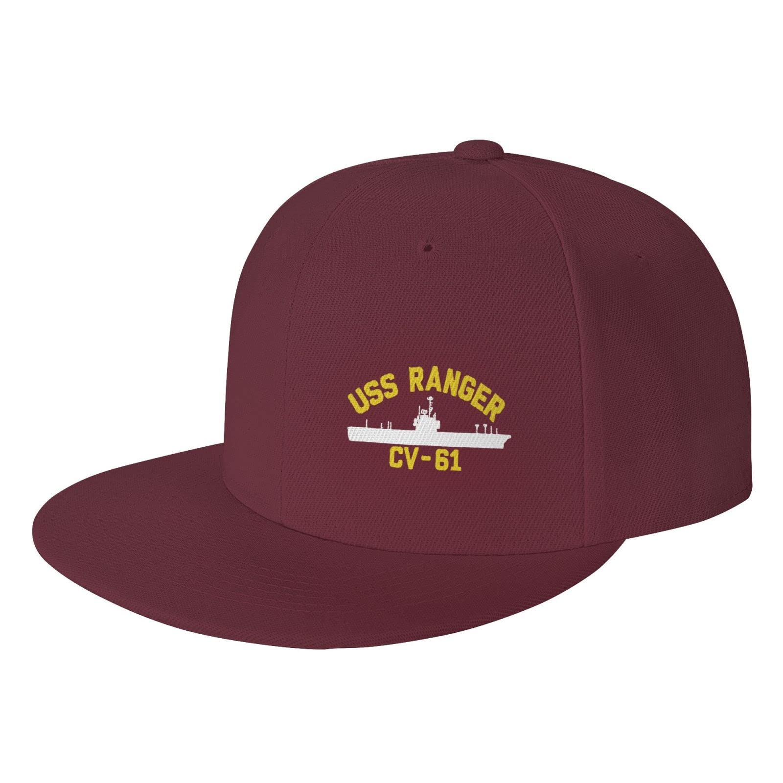USS Ranger CVA-61 Snapback Hat for Men - Adjustable Flat Bill Baseball Cap - Black Trucker Dad Hat for Military Enthusiasts & Veterans - Perfect for Outdoor Activities, Sports Events & Casual Wear