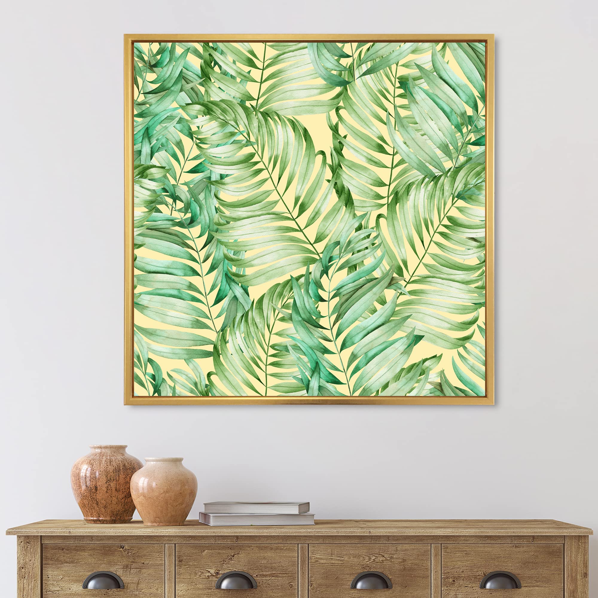 Monstera Tropical Leaves Framed Canvas Wall Art Print - Modern Home Decor for Living Room, Bedroom & Office